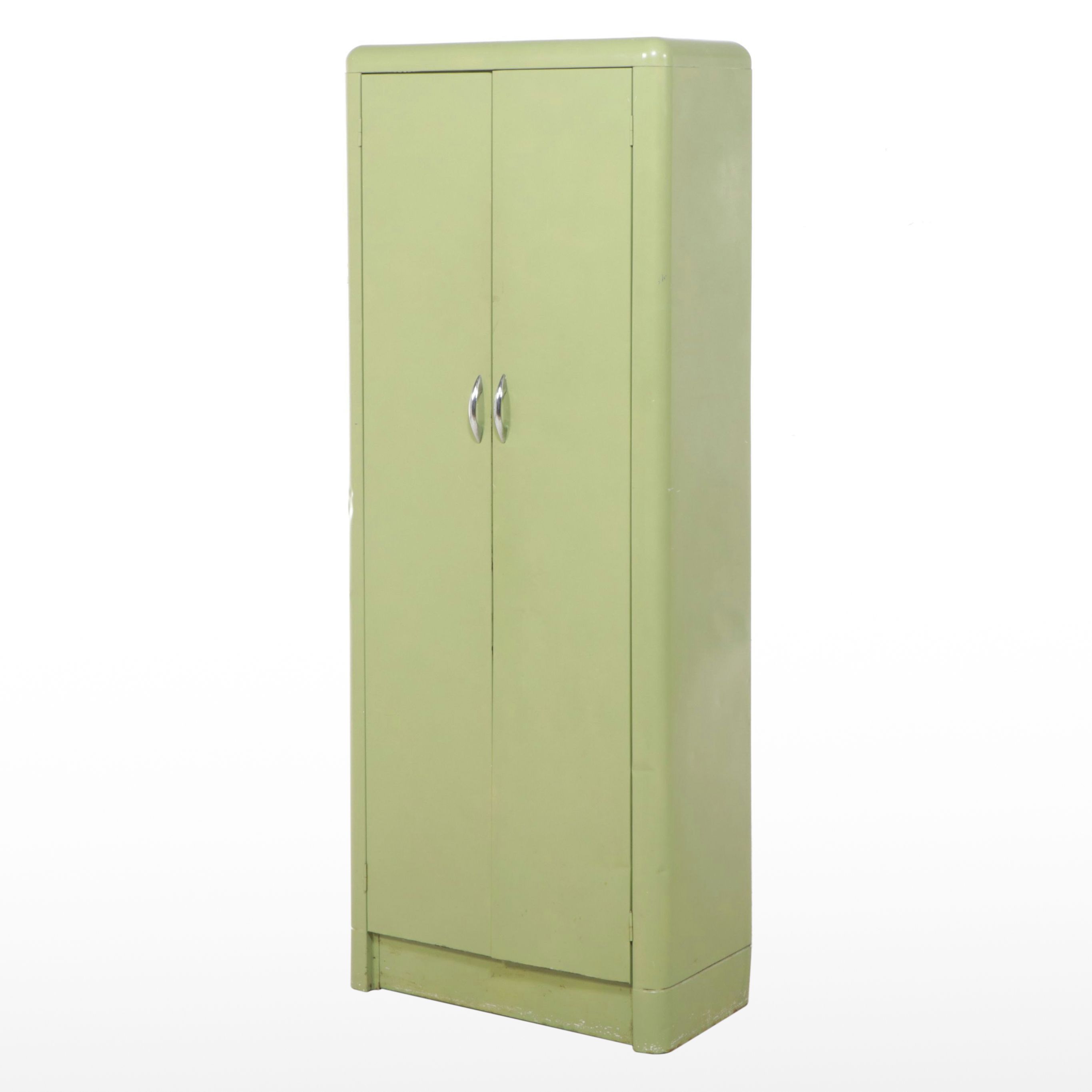 Green-Painted Metal Storage Cabinet, Mid-20th Century