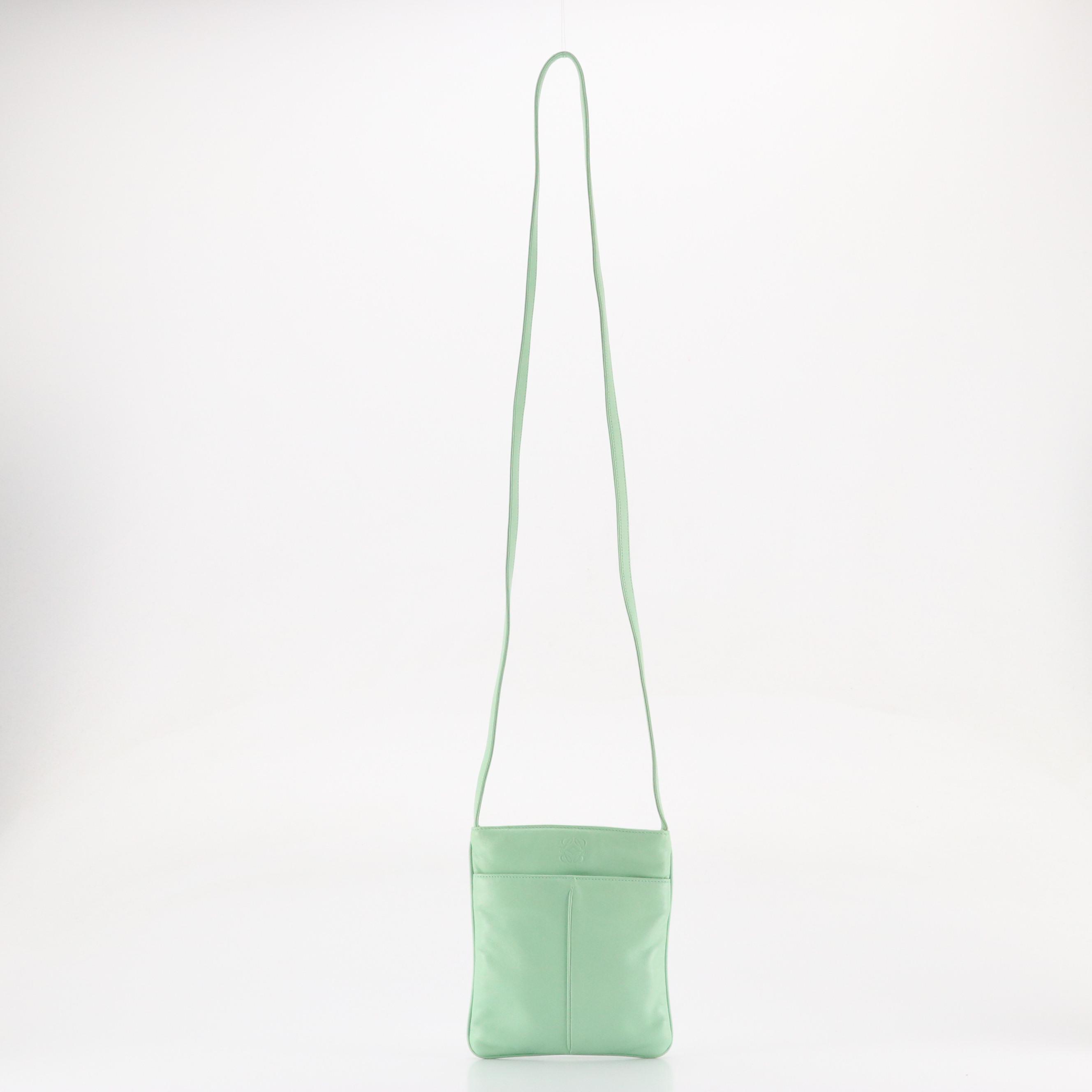 Loewe Anagram Embossed Crossbody Bag in Seafoam Green Calfskin Leather