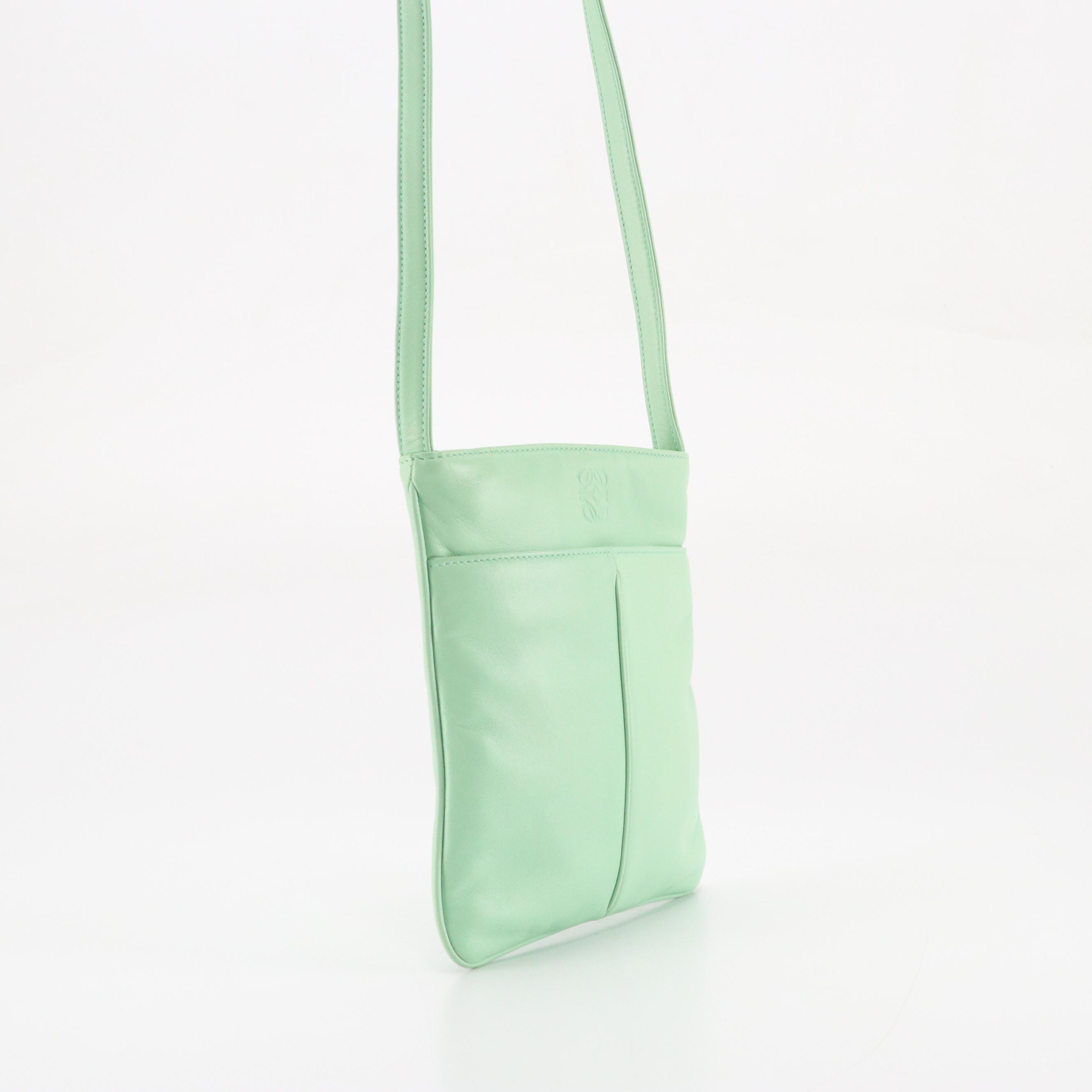 Loewe Anagram Embossed Crossbody Bag in Seafoam Green Calfskin Leather