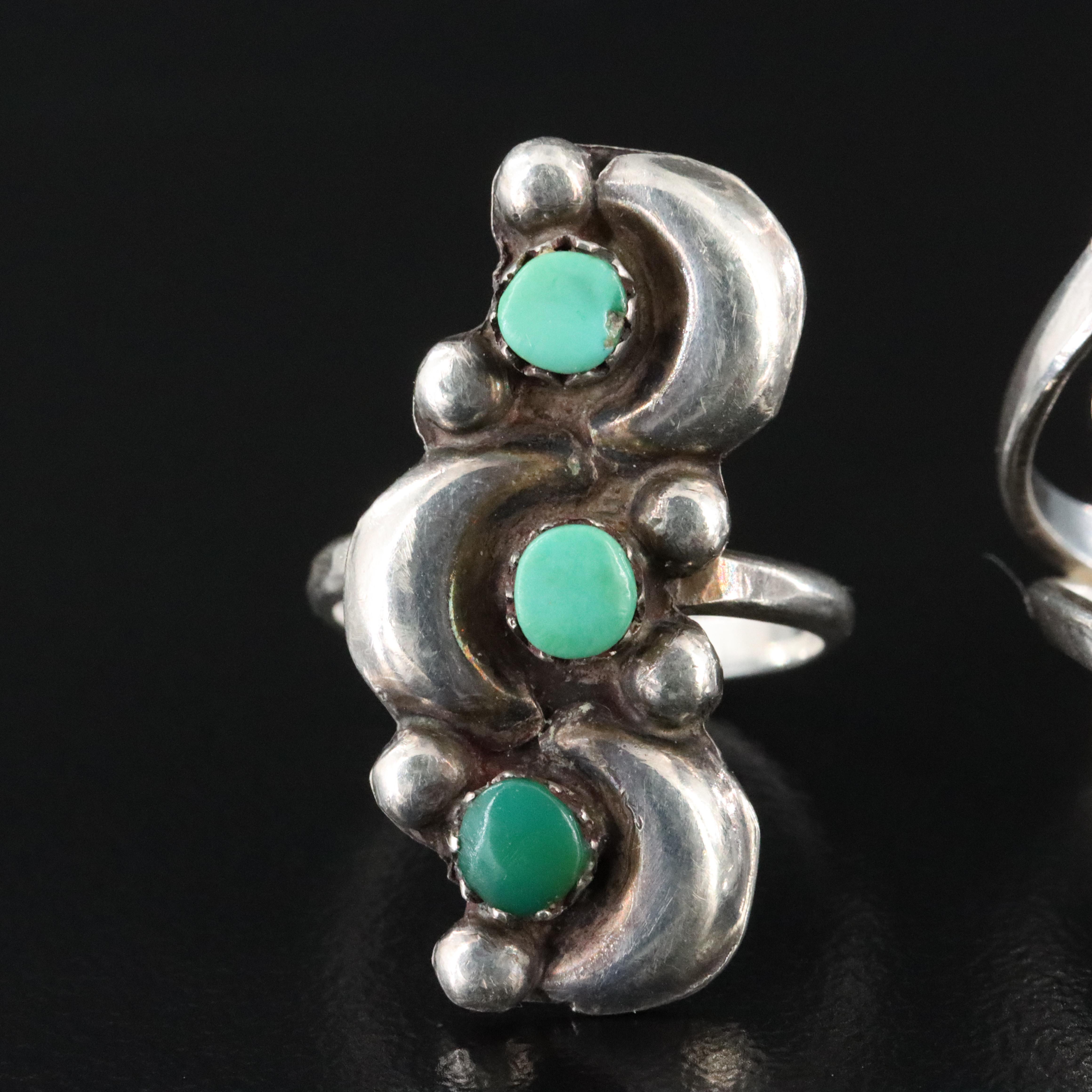 Sterling Coral and Turquoise Pointer Rings