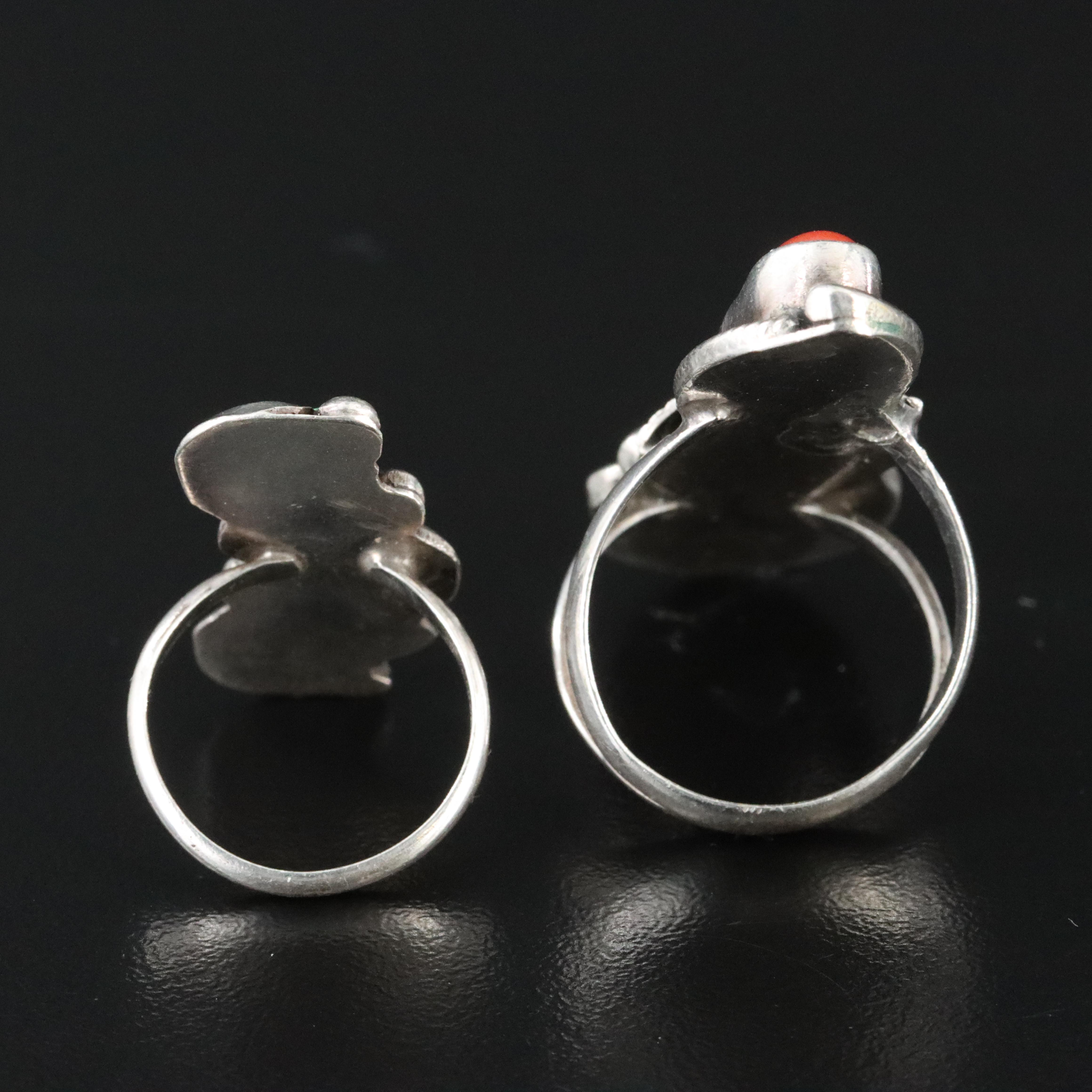 Sterling Coral and Turquoise Pointer Rings