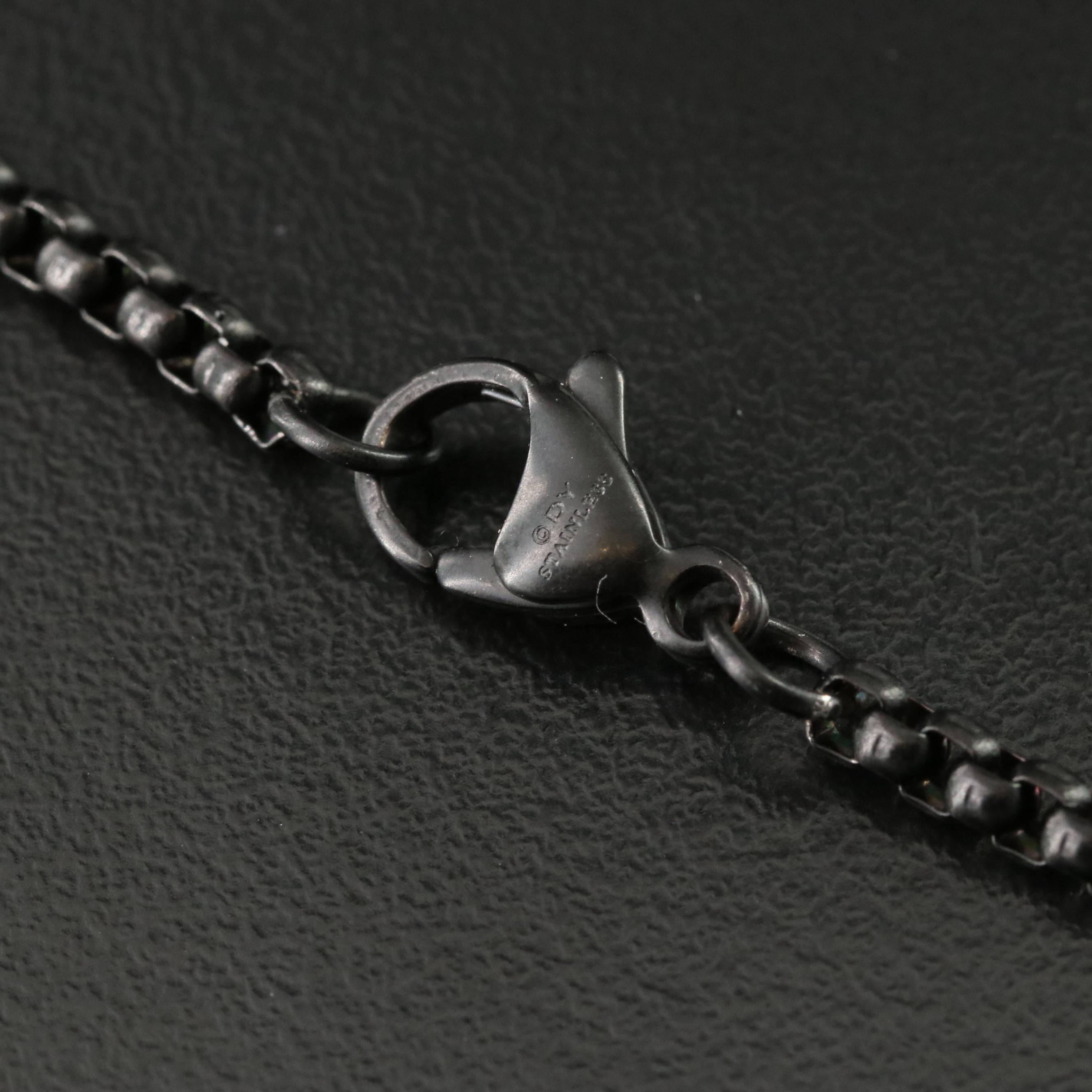 David Yurman Sterling Memento Mori Skull Amulet on Darkened Stainless Chain