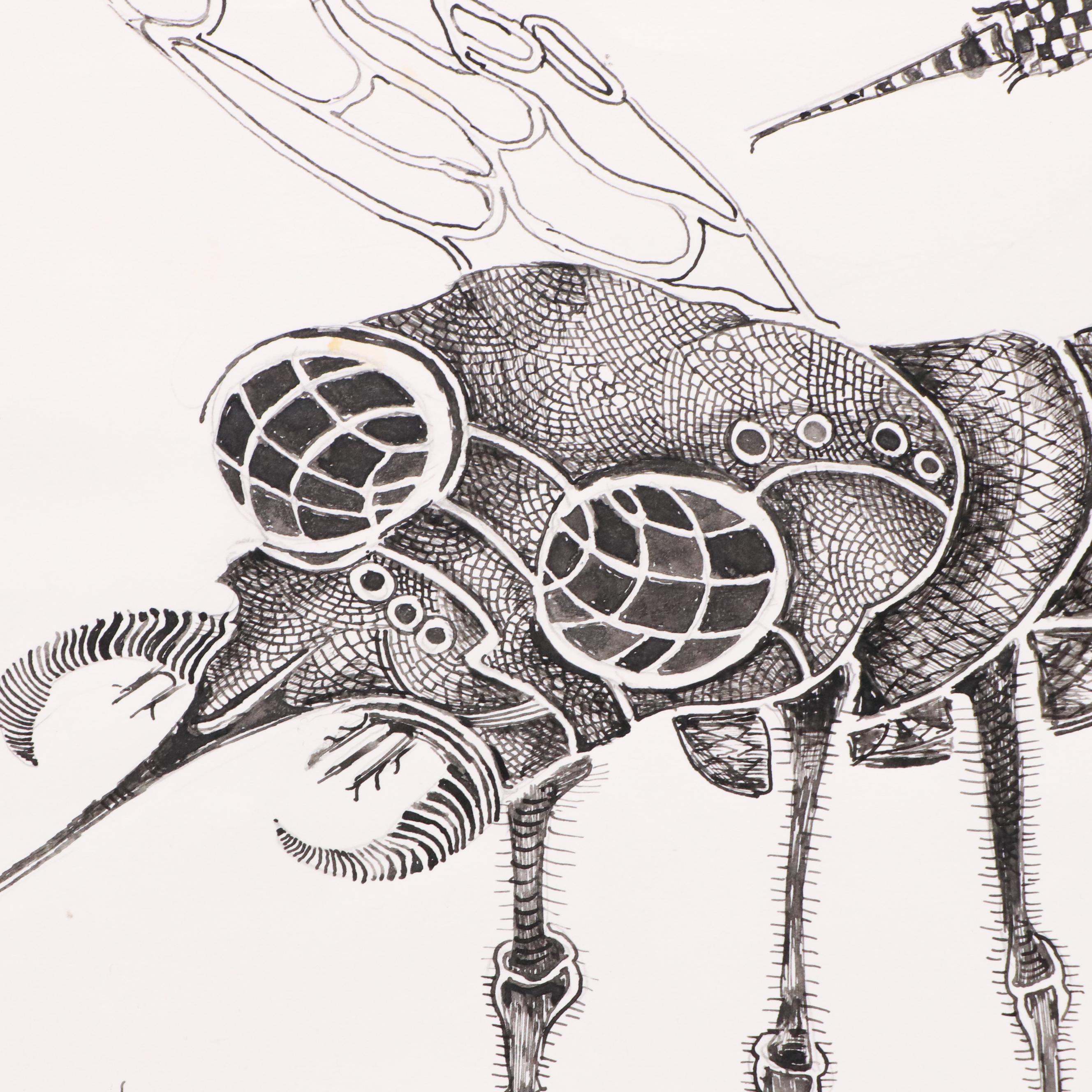 Nikolay "Kuk" Manuylov Surrealist Pen and Ink Drawing "Kapa Mapa," 2000