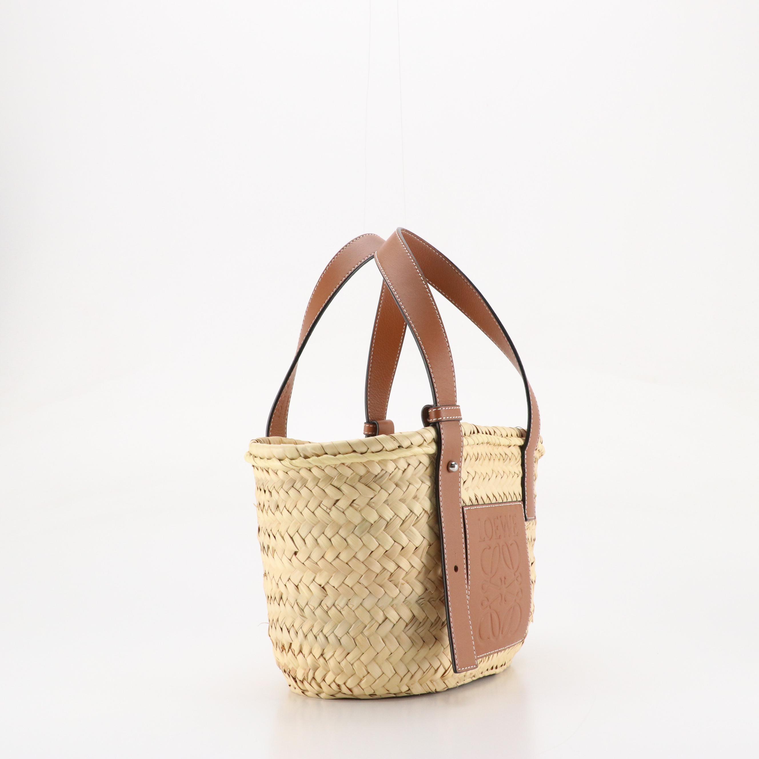 Loewe Small Anagram Basket Bag in Woven Palm Leaf and Leather Trim