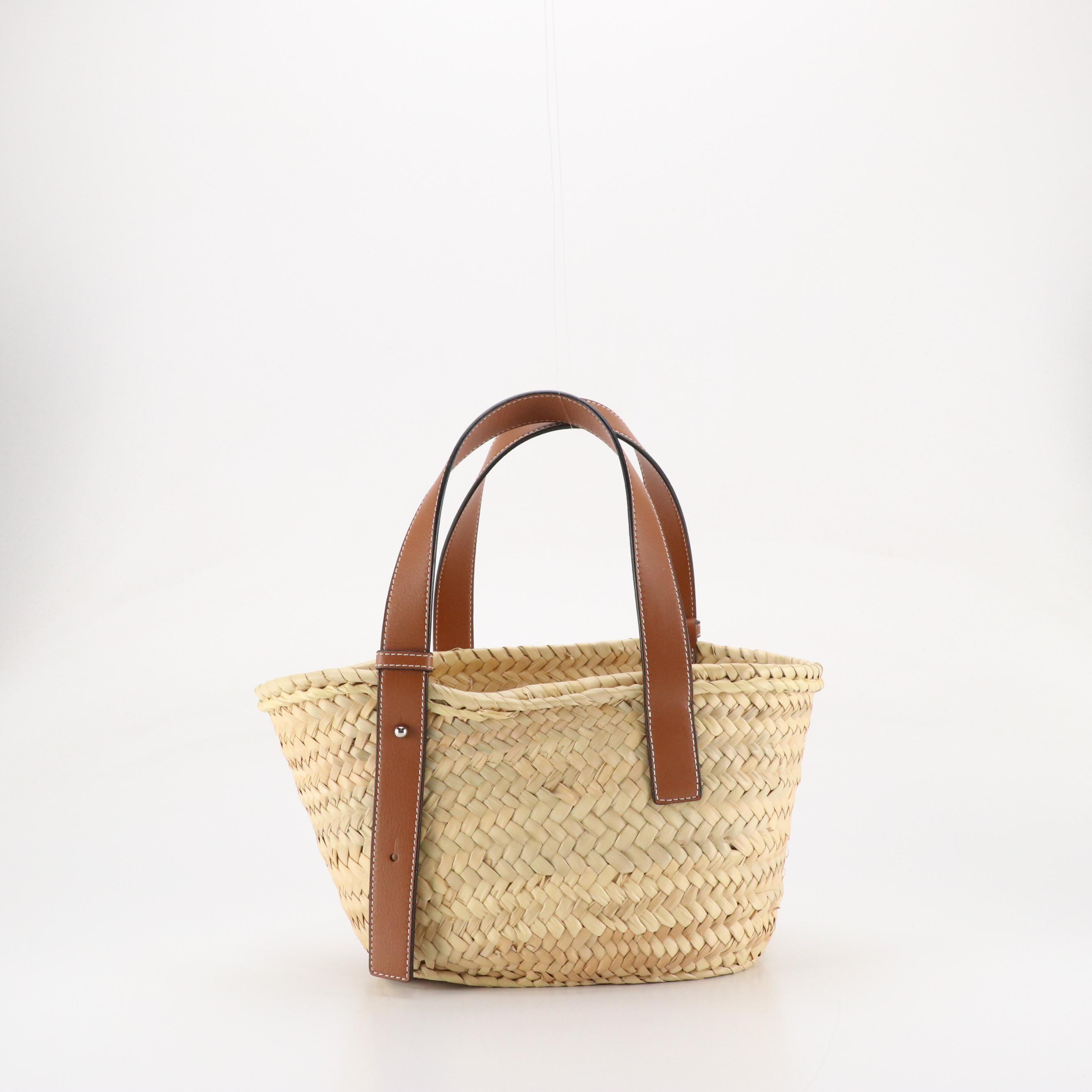 Loewe Small Anagram Basket Bag in Woven Palm Leaf and Leather Trim