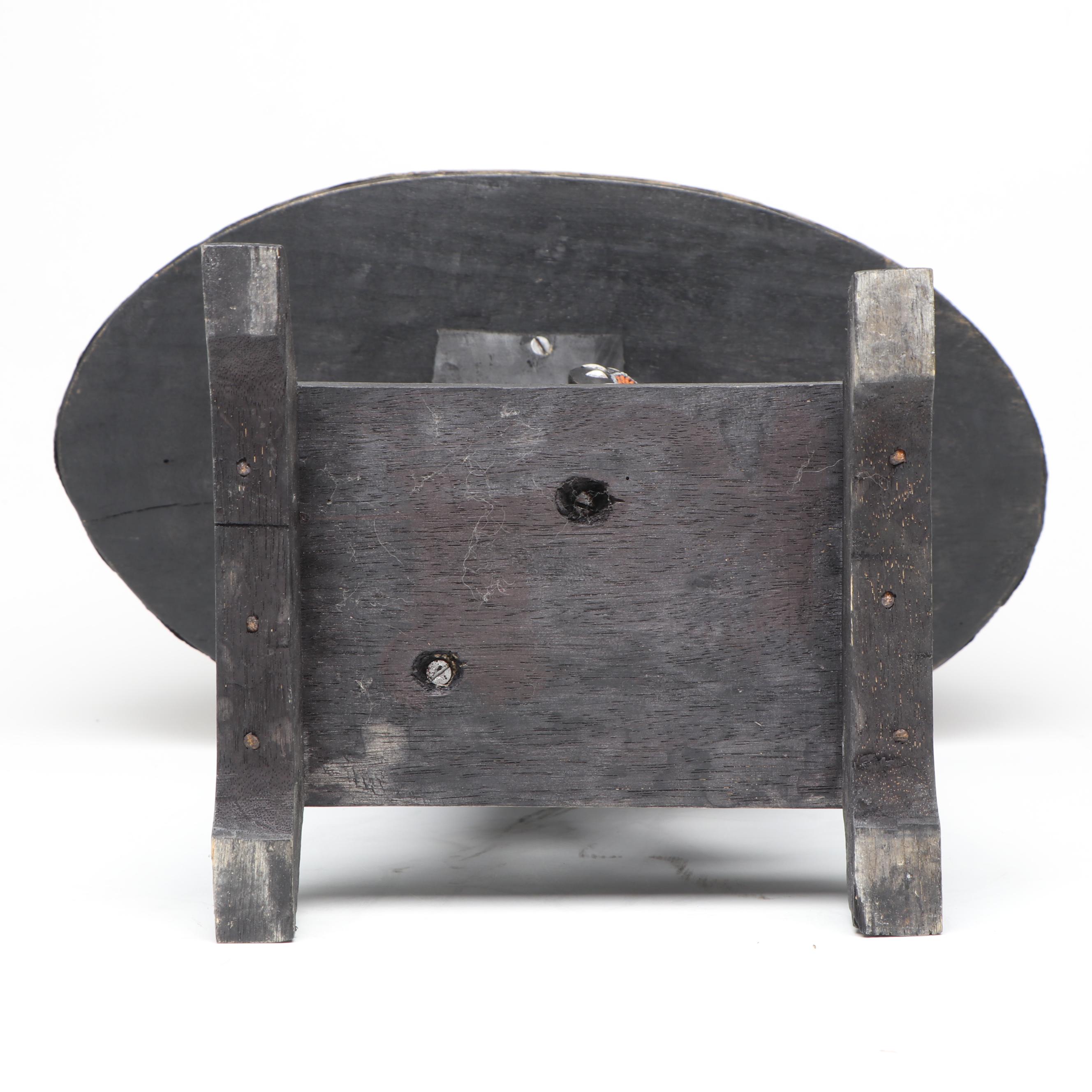 Handcrafted Wooden Elephant Accent Table with Beaded Embellishments