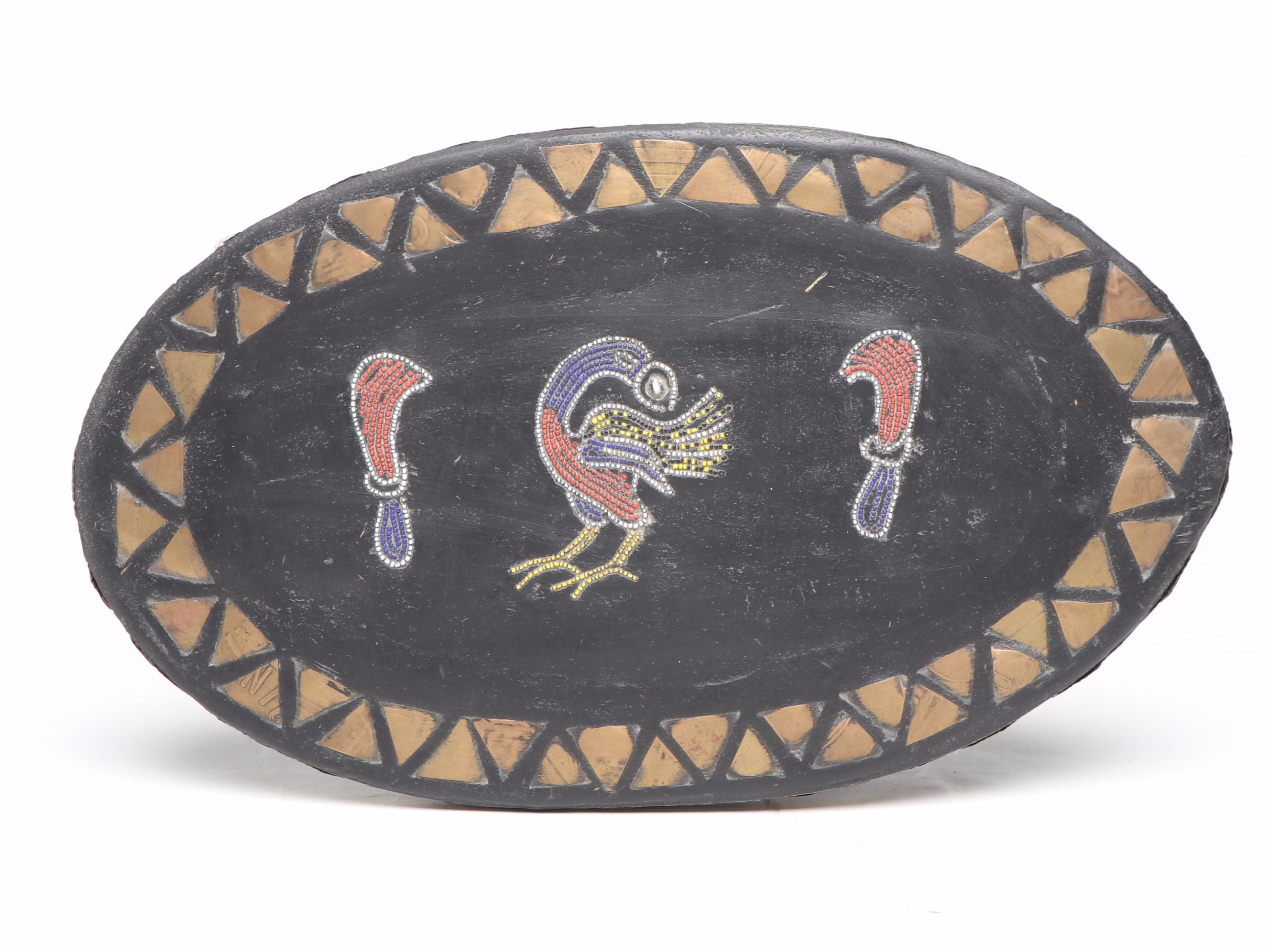 Handcrafted Wooden Elephant Accent Table with Beaded Embellishments