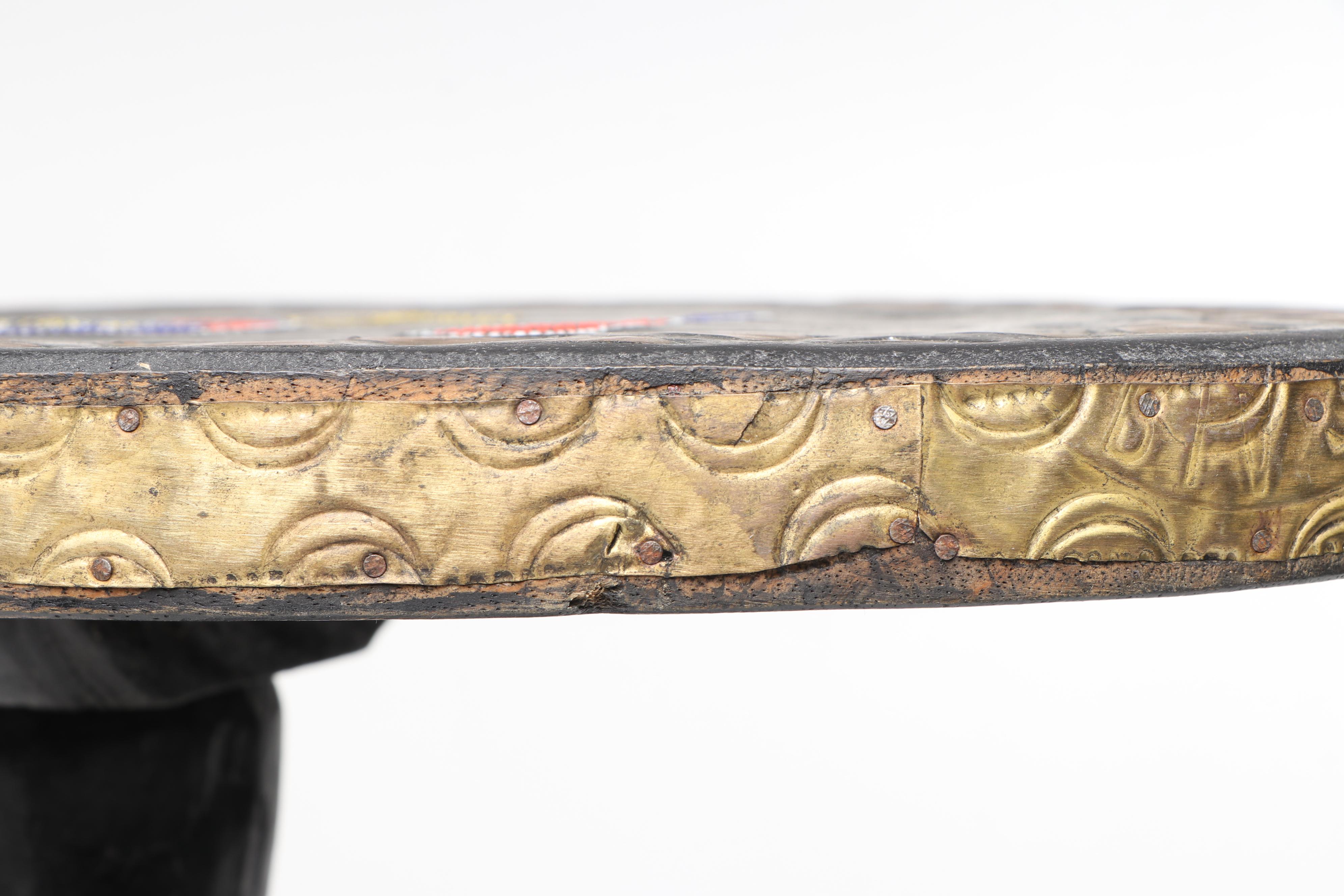 Handcrafted Wooden Elephant Accent Table with Beaded Embellishments