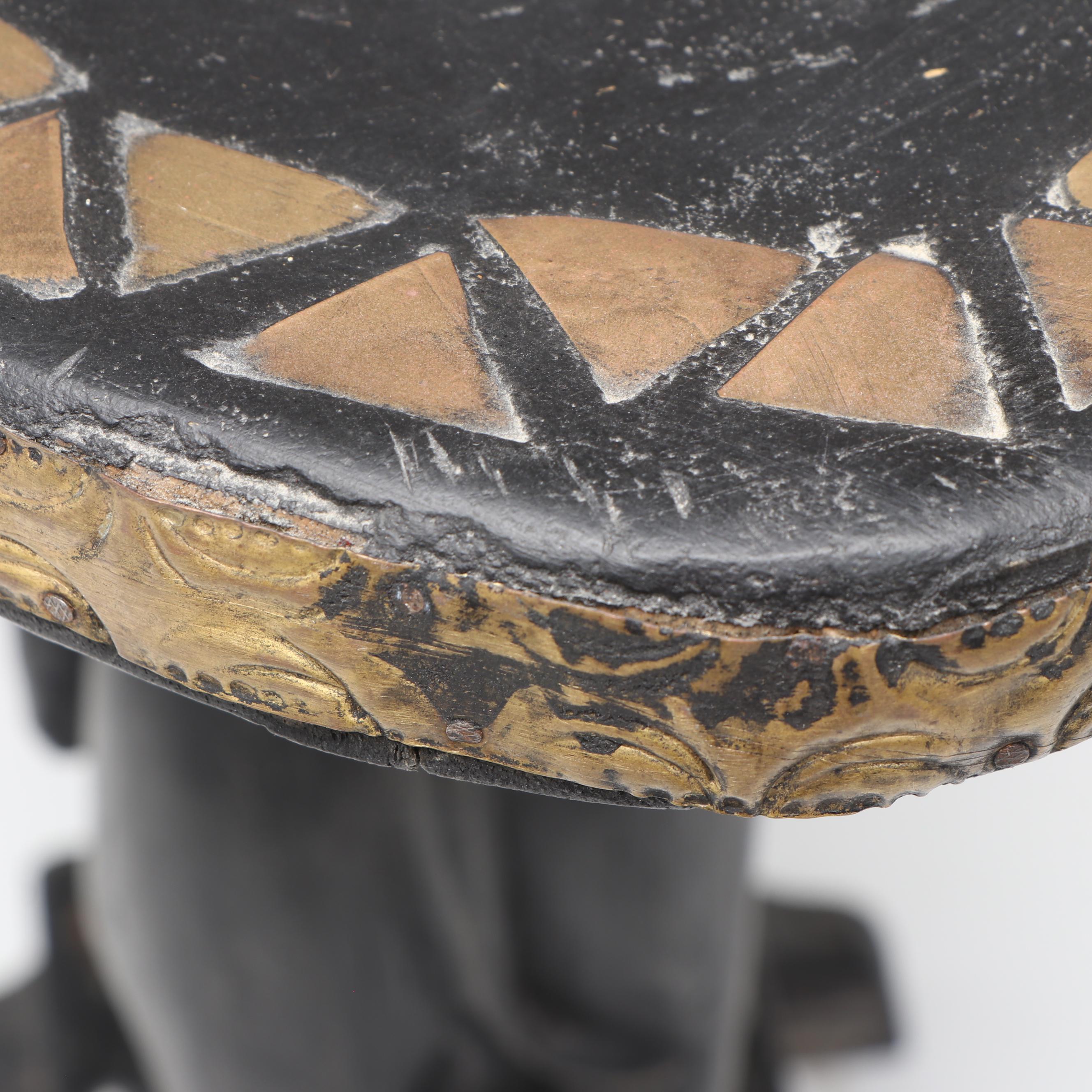 Handcrafted Wooden Elephant Accent Table with Beaded Embellishments