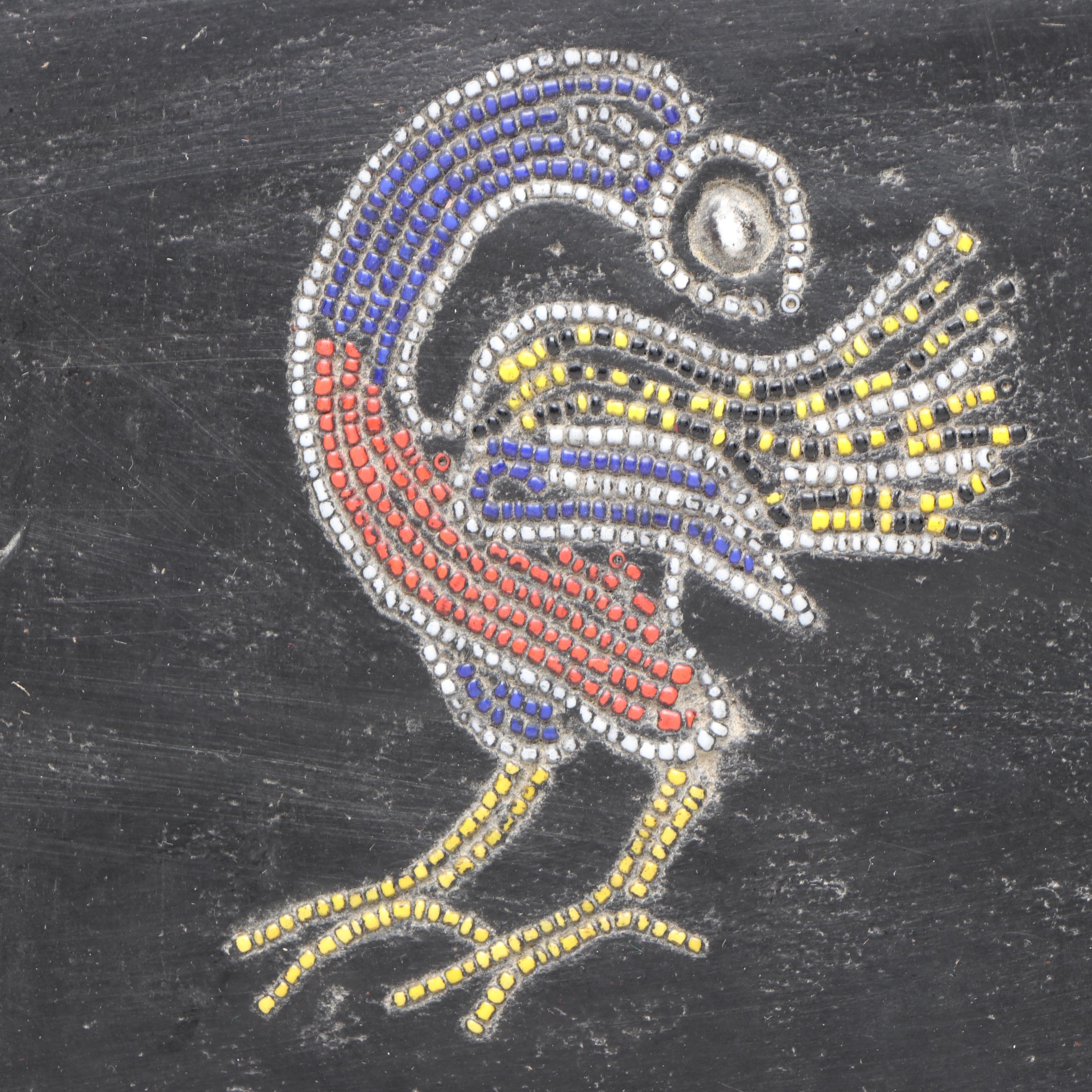 Handcrafted Wooden Elephant Accent Table with Beaded Embellishments