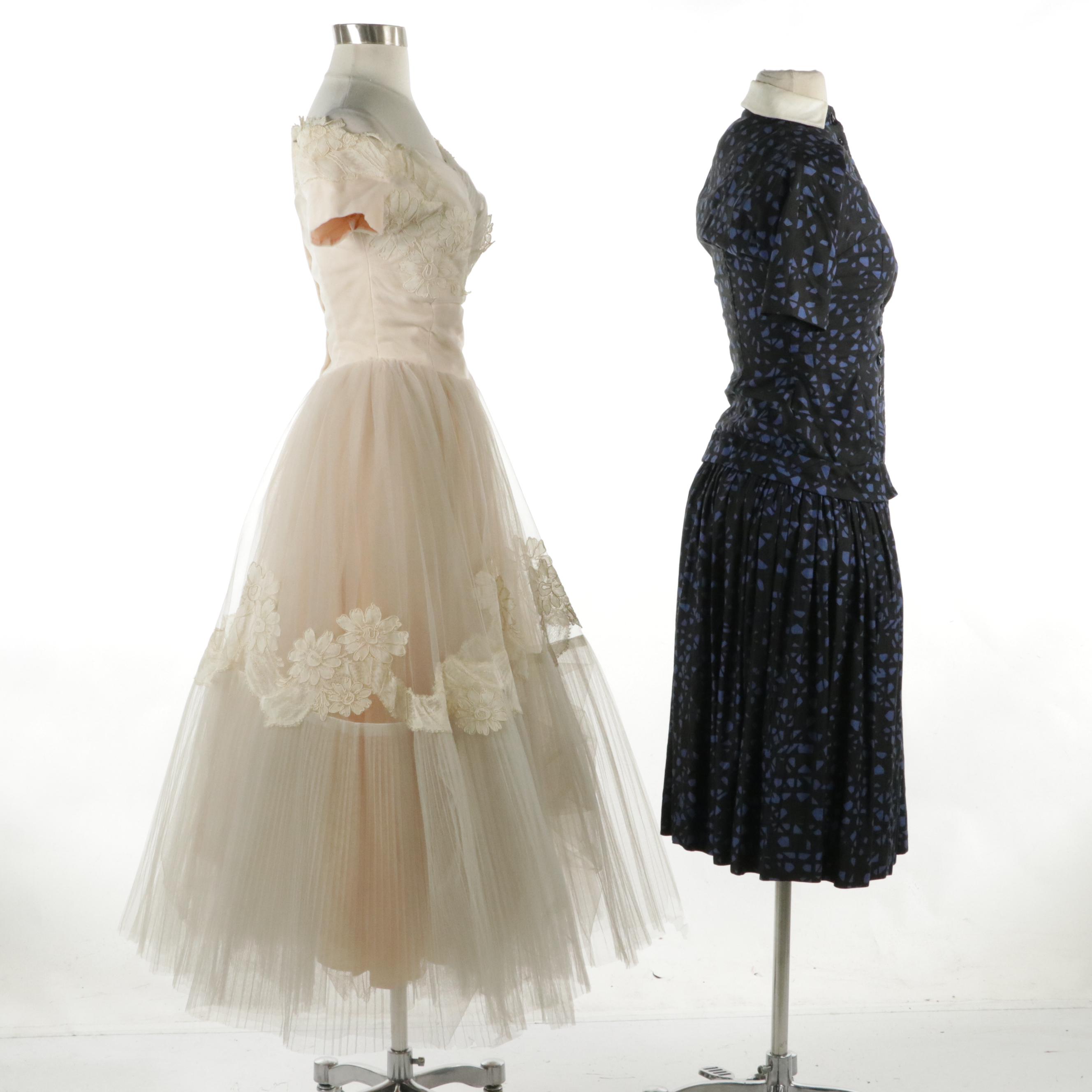 Cahill Ltd. Beverly Hills Cupcake Gown and Mr. Mort Drop-Waist Dress, 1950s