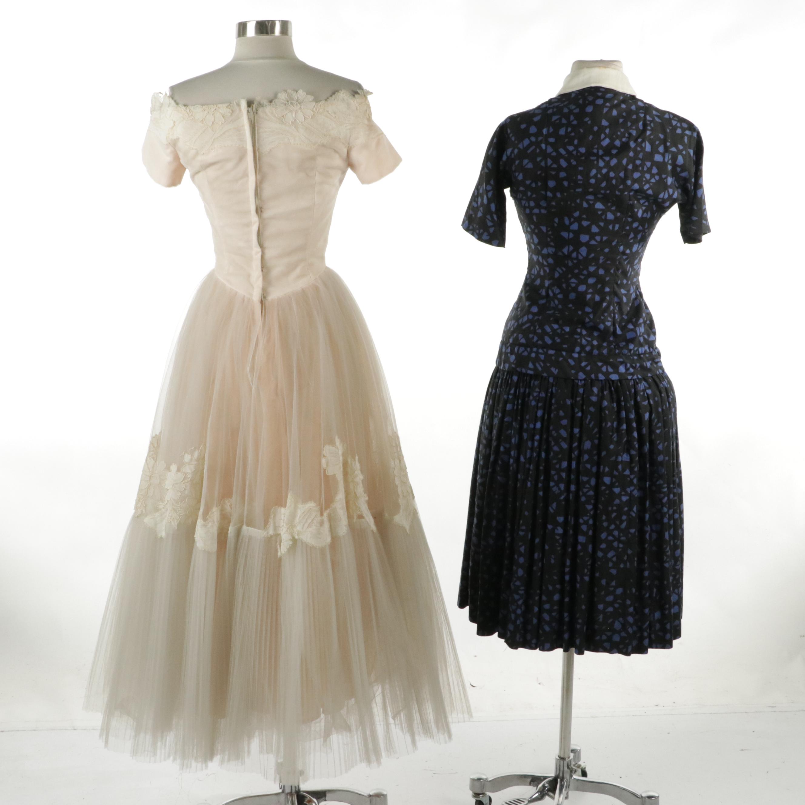 Cahill Ltd. Beverly Hills Cupcake Gown and Mr. Mort Drop-Waist Dress, 1950s