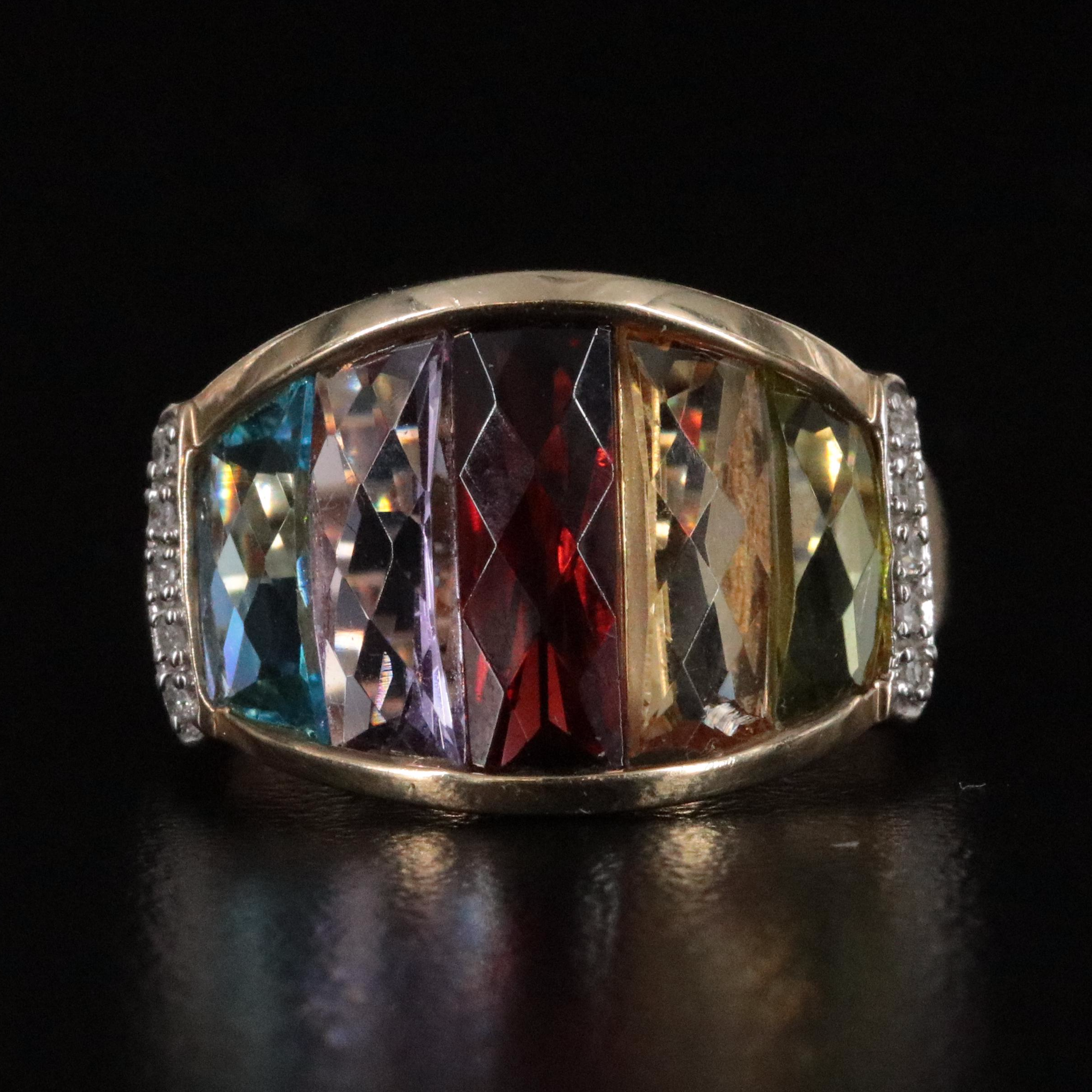 10K Gemstone and Diamond Dome Ring