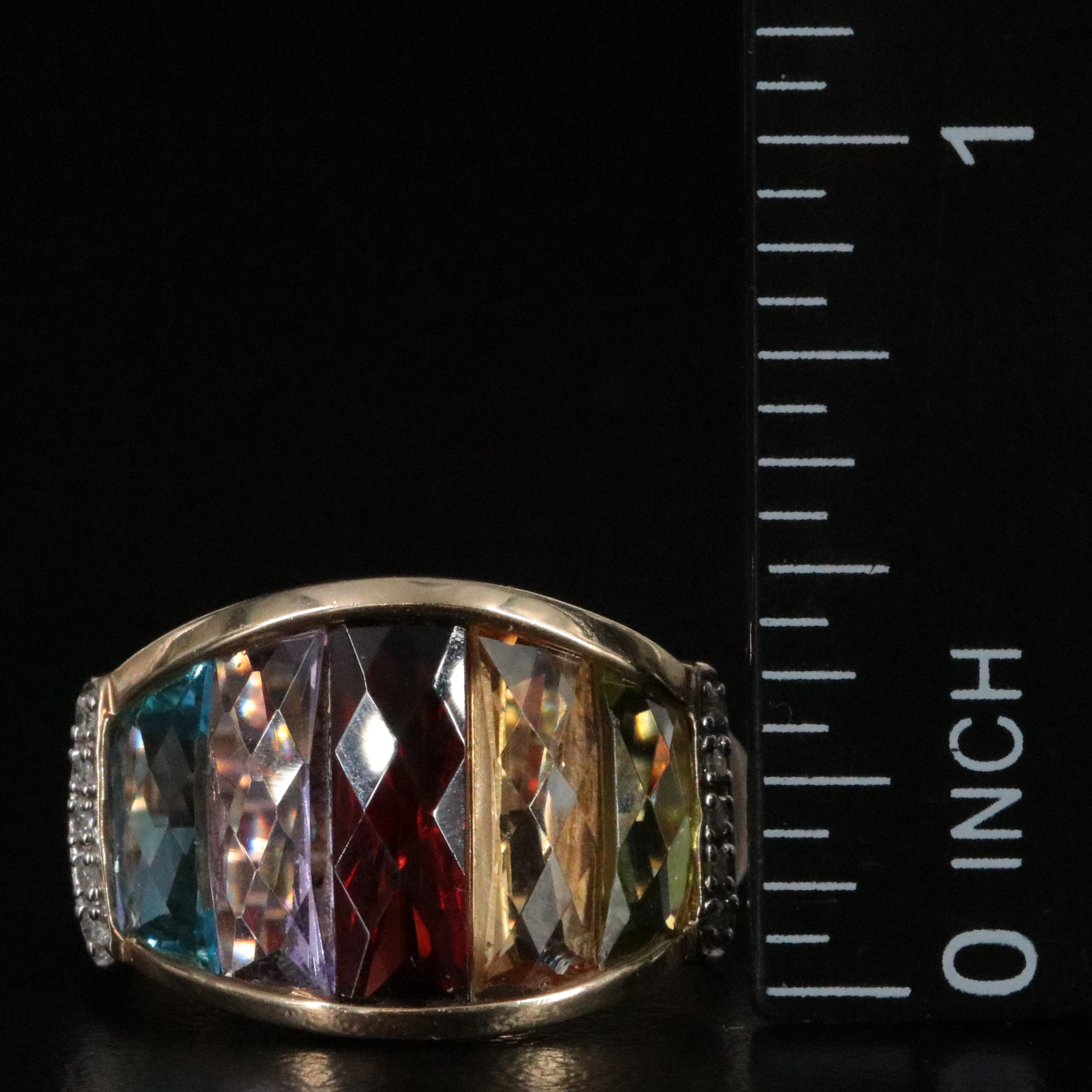 10K Gemstone and Diamond Dome Ring