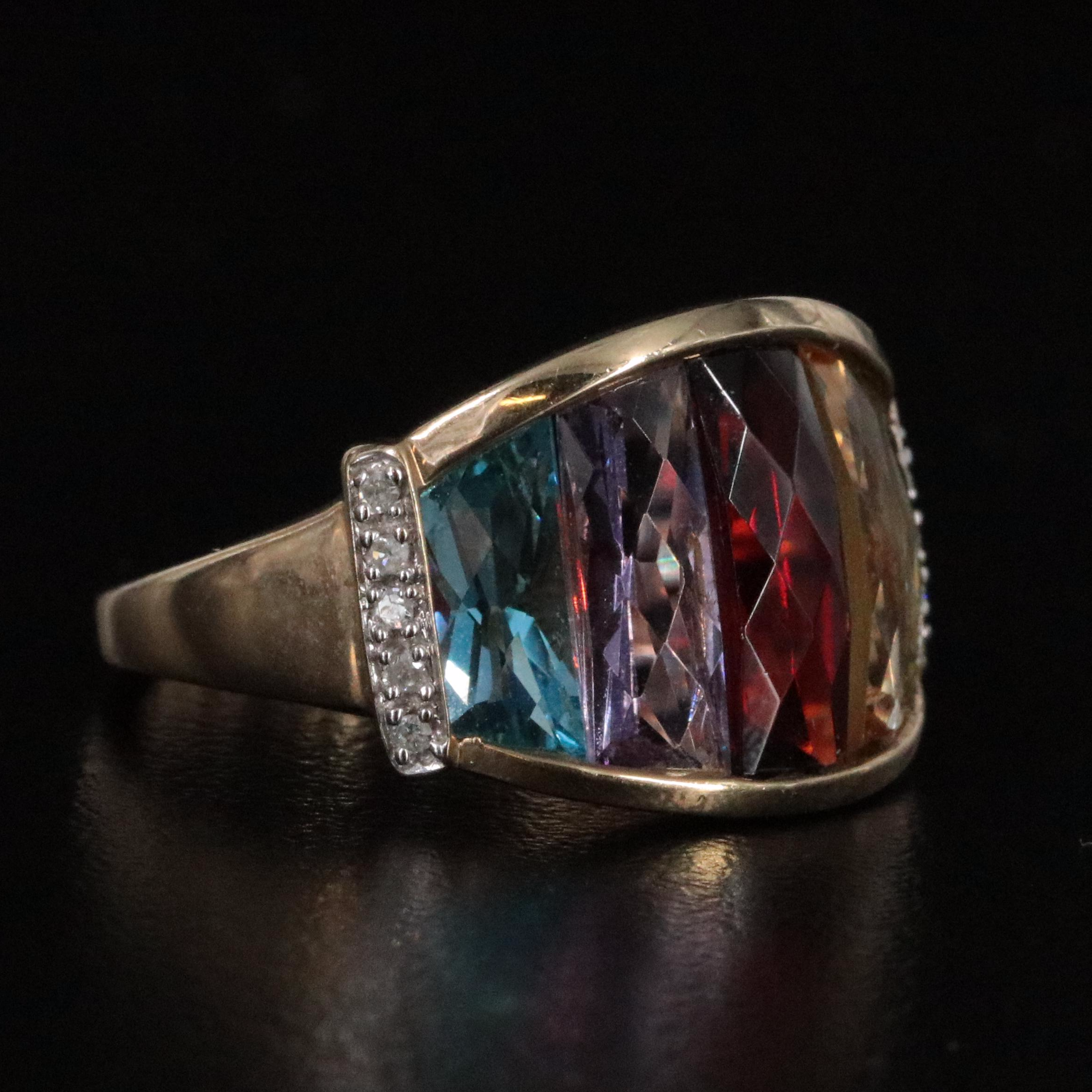 10K Gemstone and Diamond Dome Ring