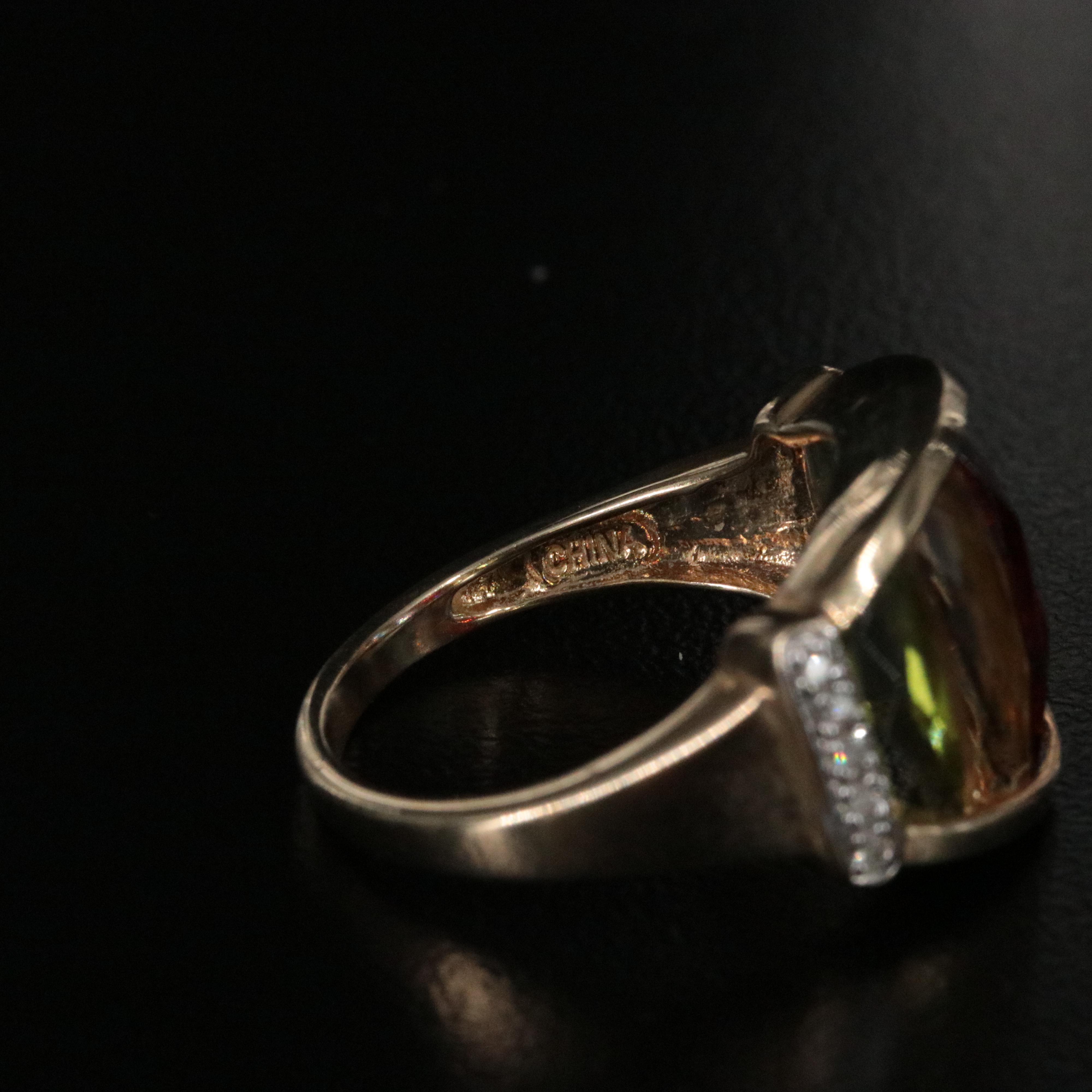 10K Gemstone and Diamond Dome Ring