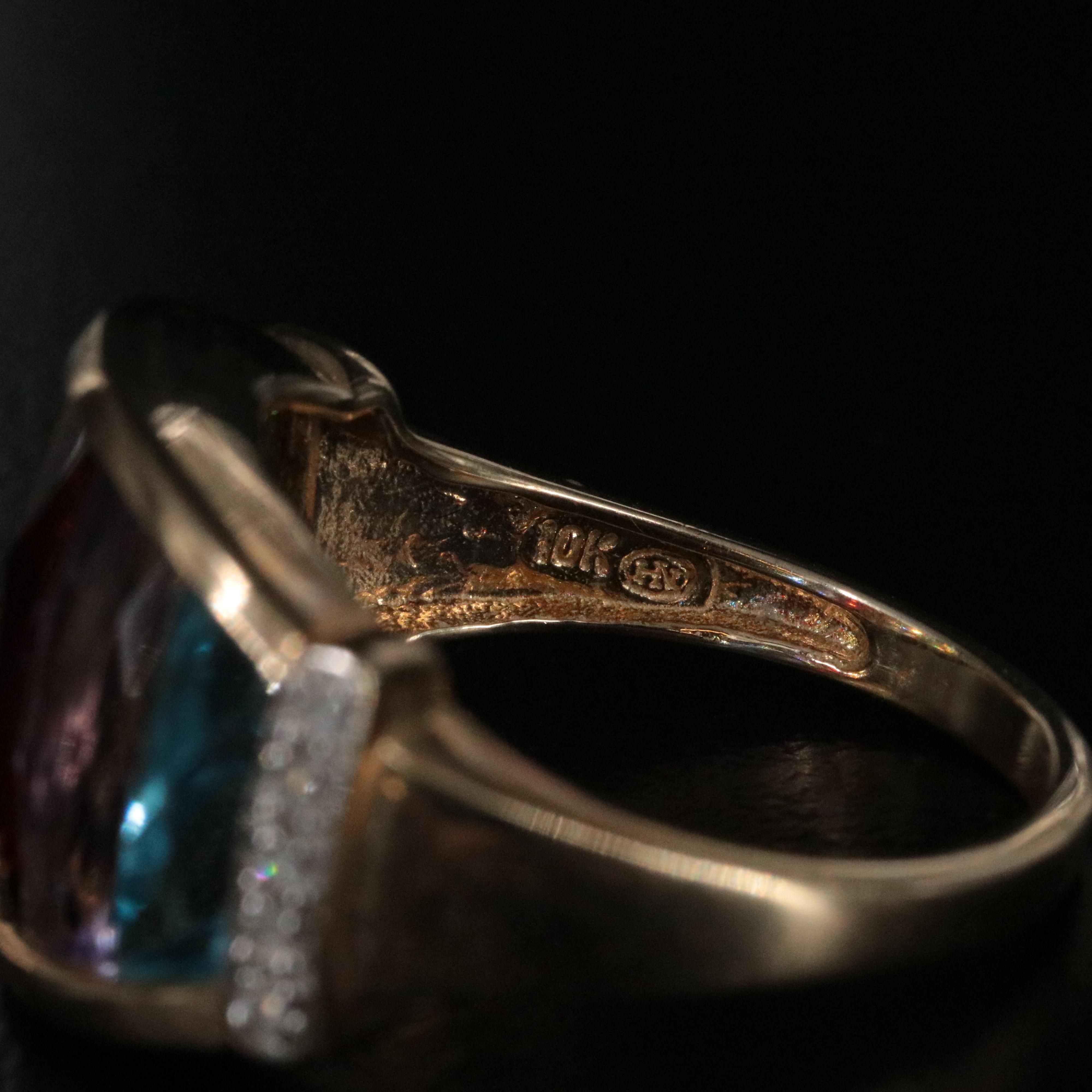 10K Gemstone and Diamond Dome Ring