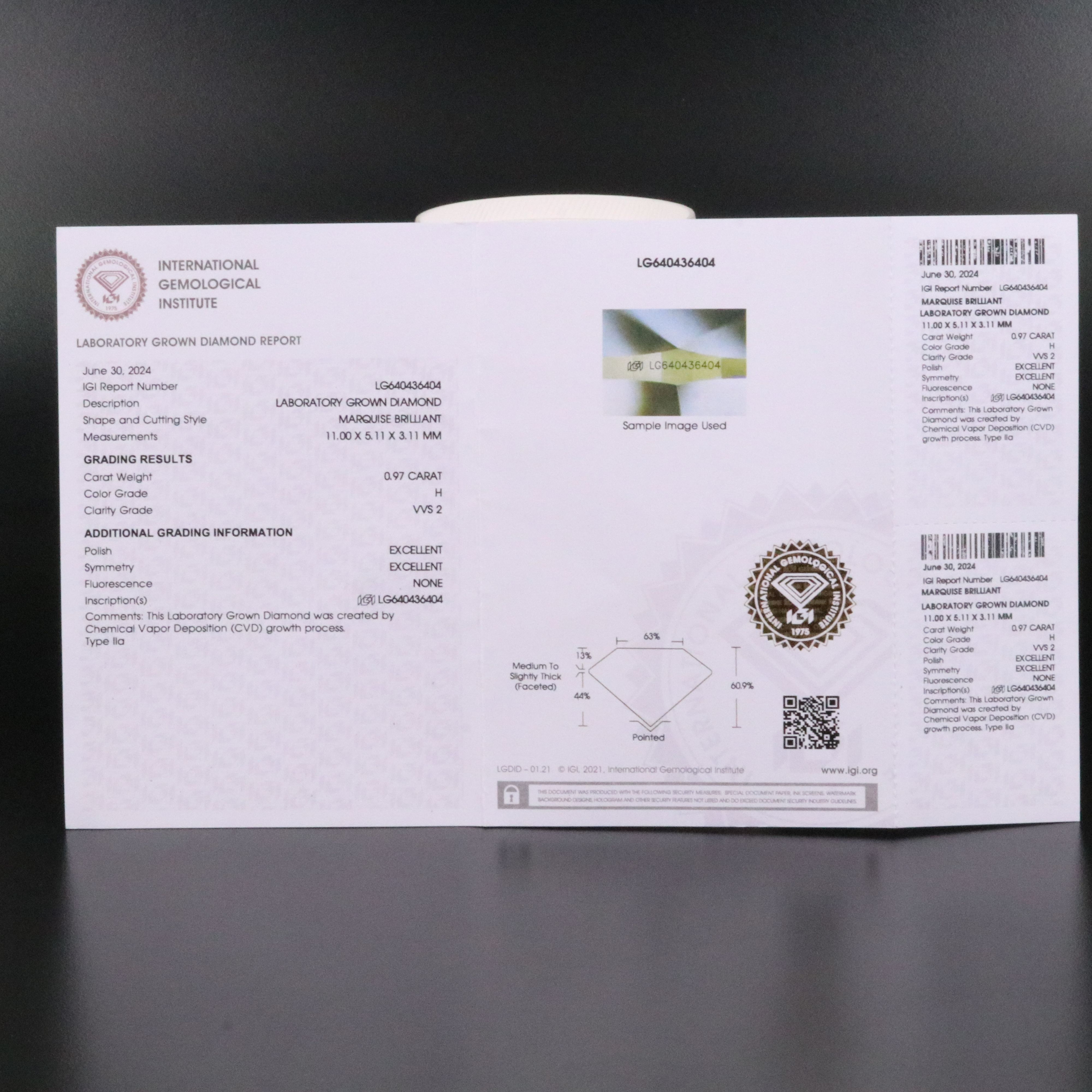 Loose 0.97 CT Lab Grown Diamond with IGI Report