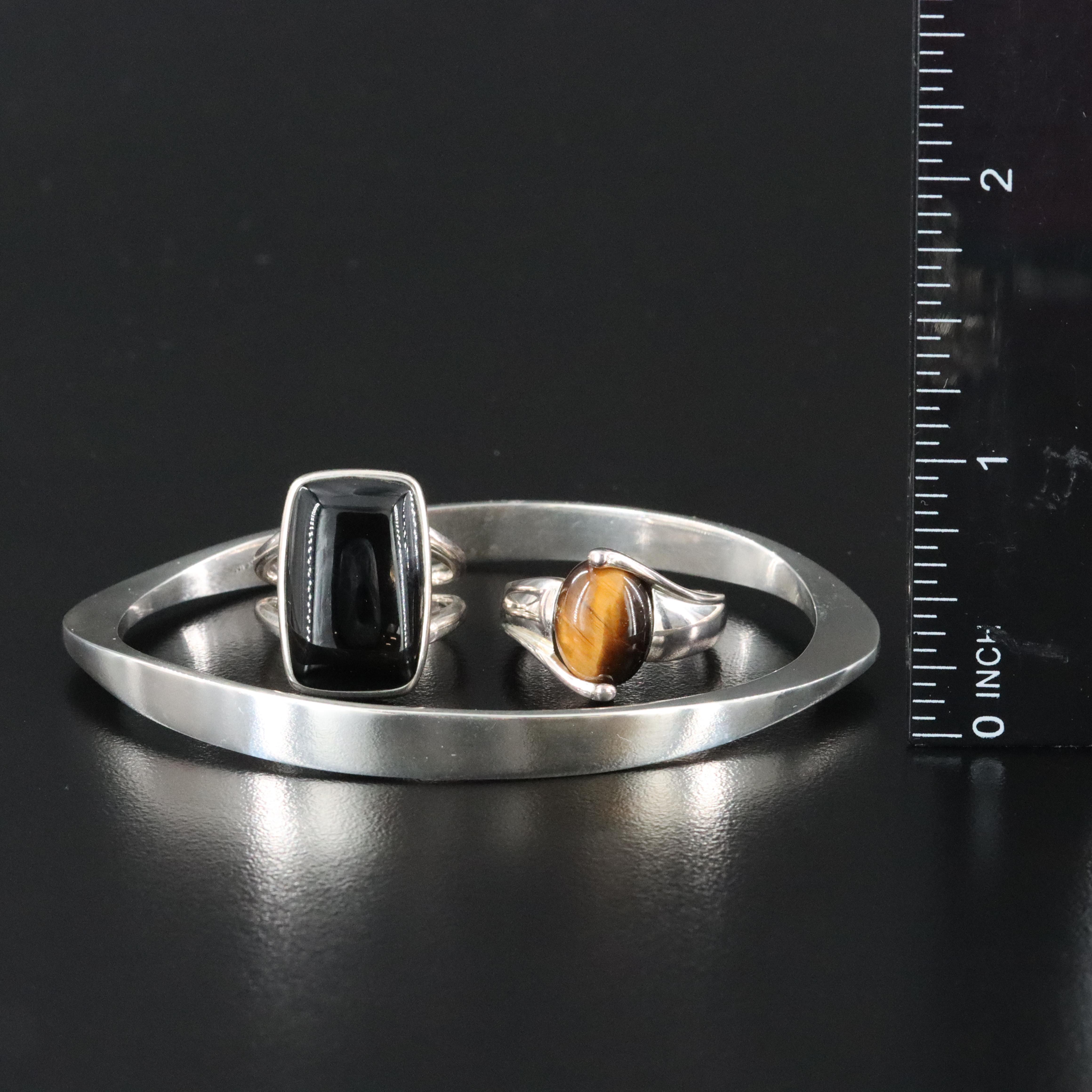 Sterling Bracelet & Ring Collection Including Barse, Tiger's Eye & Black Onyx
