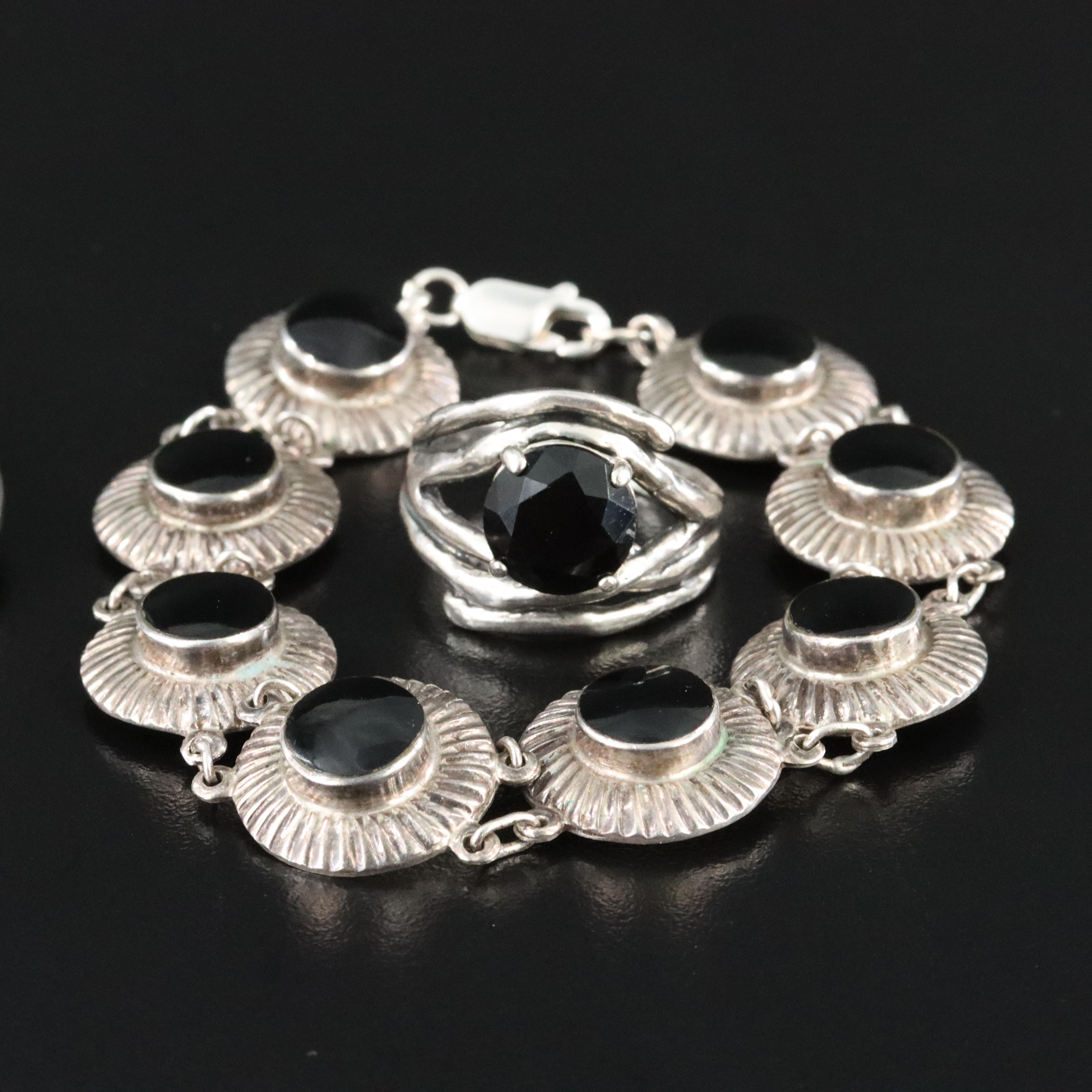 Sterling Bracelet & Ring Collection Including Barse, Tiger's Eye & Black Onyx