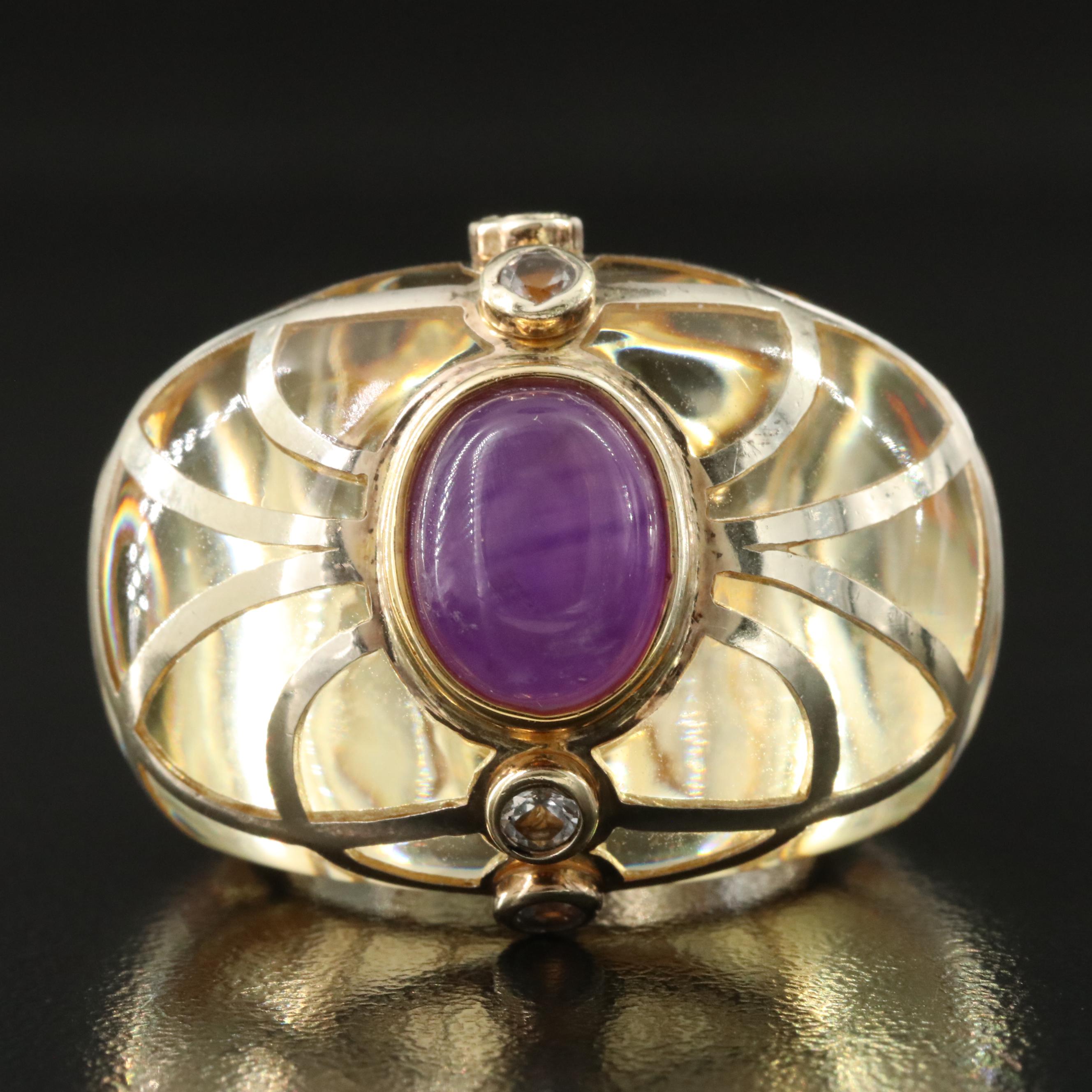 Cristha Sabathi Amethyst, White Sapphire and Resin Ring with Sterling Detail