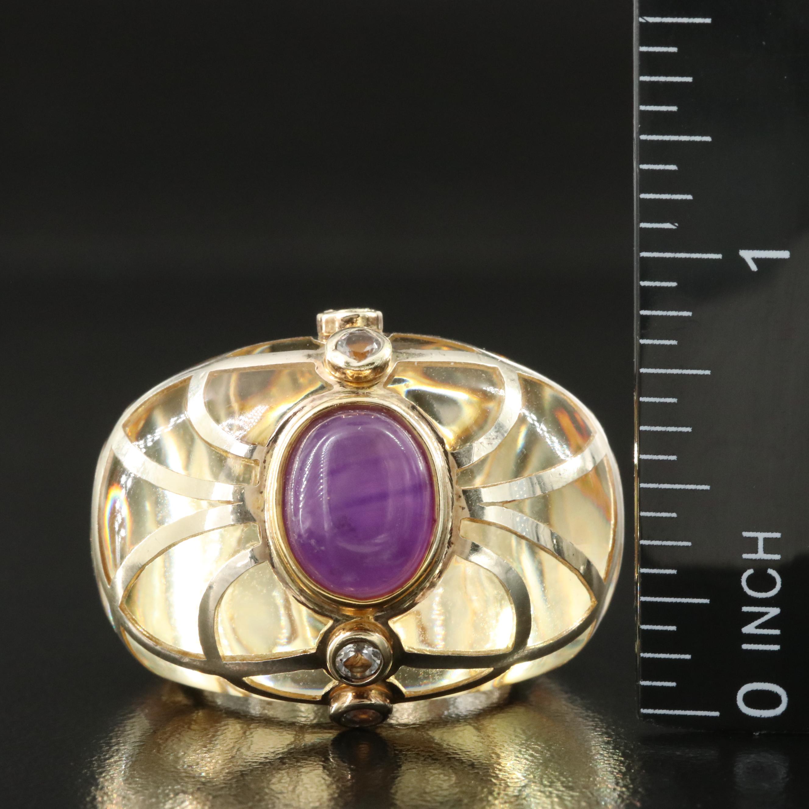 Cristha Sabathi Amethyst, White Sapphire and Resin Ring with Sterling Detail