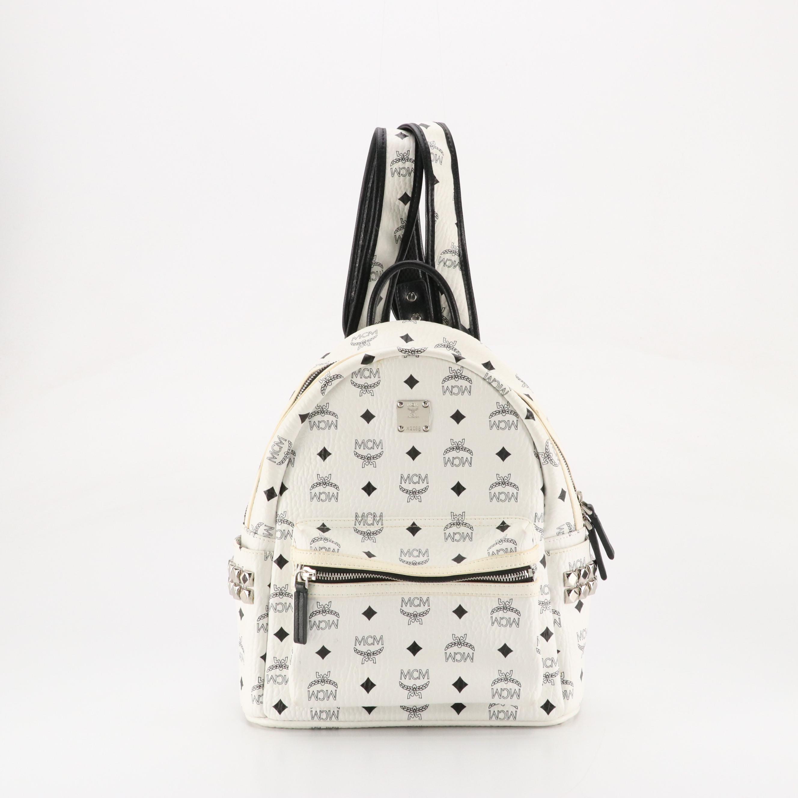MCM Stark Side Stud Backpack in White Visetos Canvas