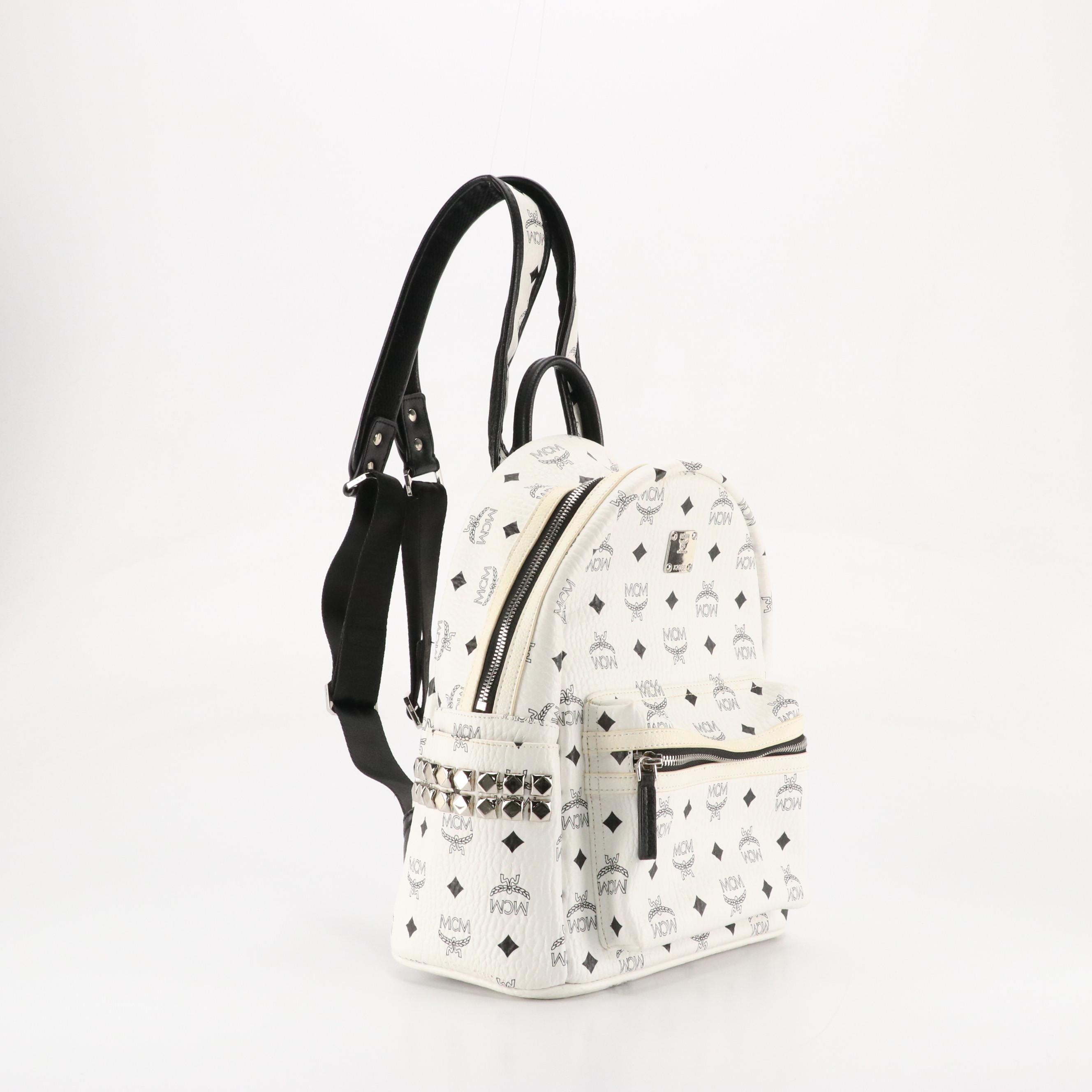 MCM Stark Side Stud Backpack in White Visetos Canvas