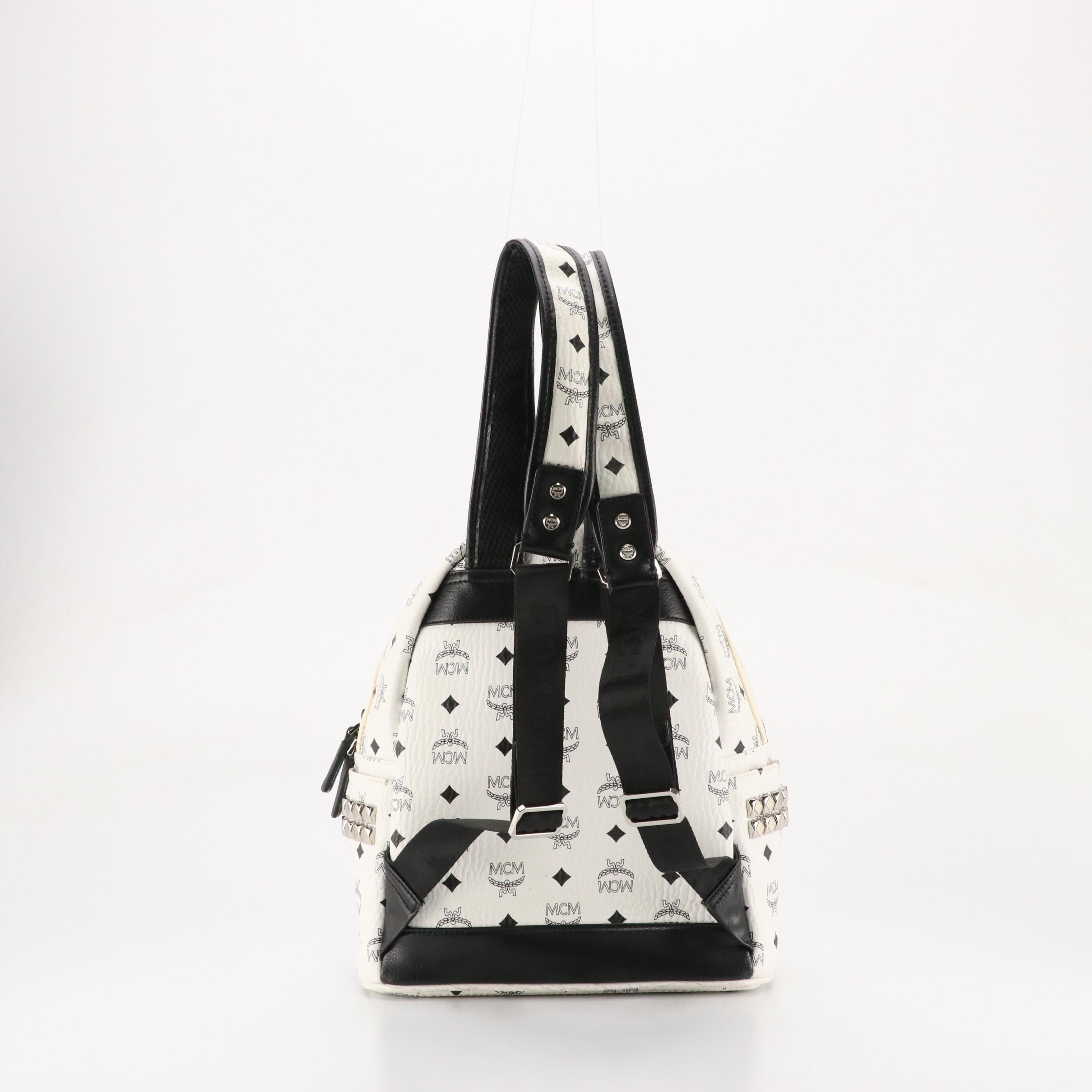 MCM Stark Side Stud Backpack in White Visetos Canvas