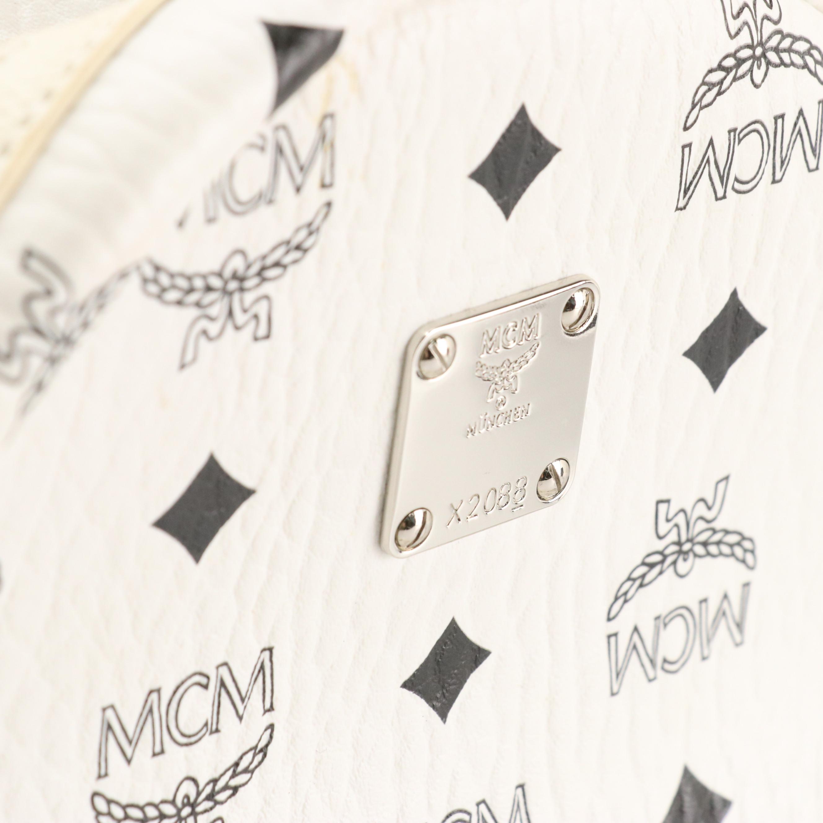 MCM Stark Side Stud Backpack in White Visetos Canvas