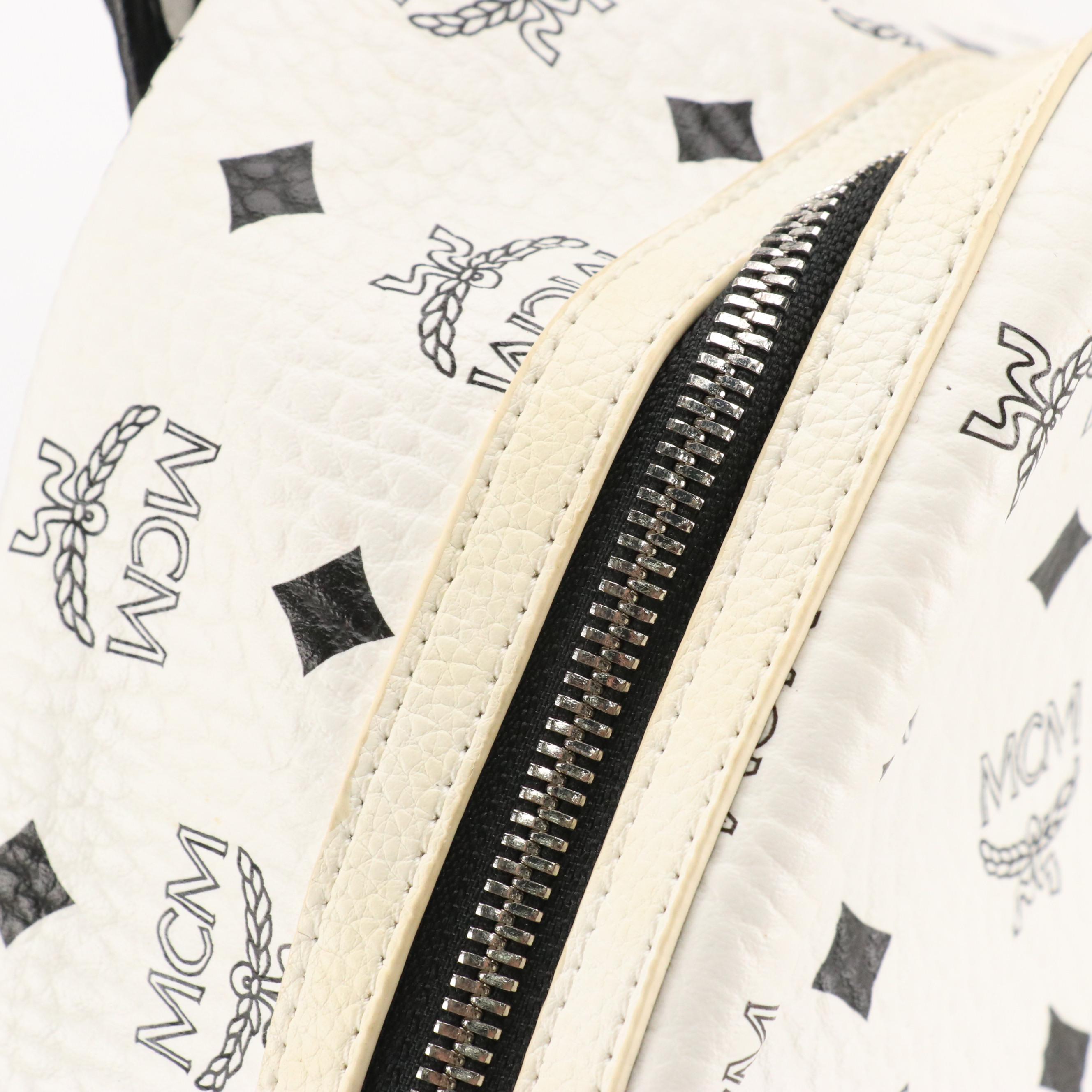 MCM Stark Side Stud Backpack in White Visetos Canvas