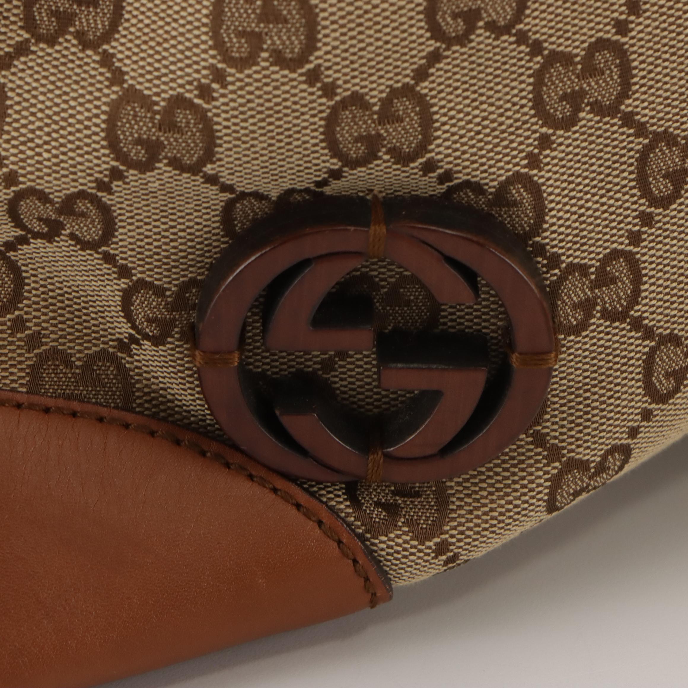 Gucci Brick Lane Two-Way Satchel in GG Canvas & Brown Leather with Braided Trim