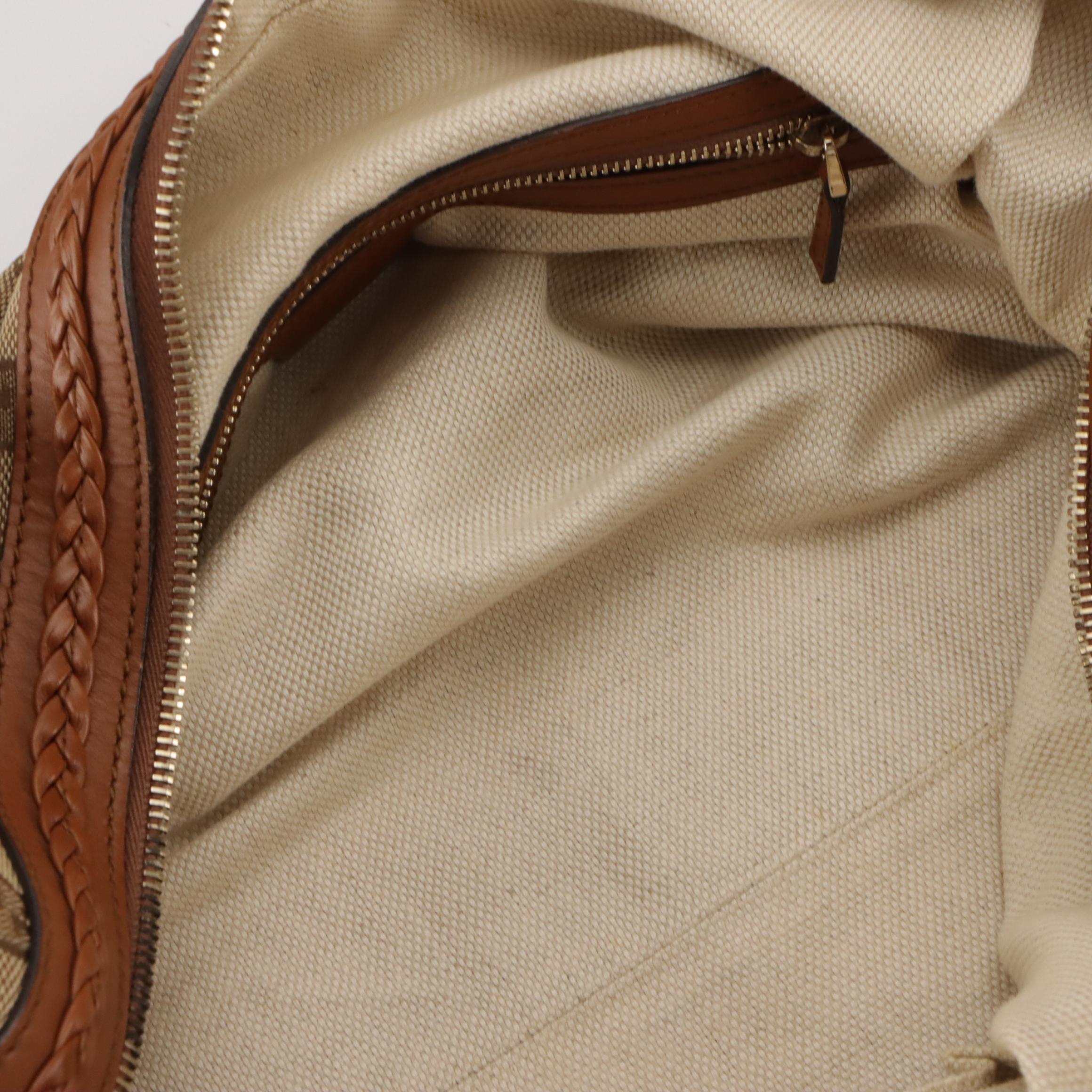 Gucci Brick Lane Two-Way Satchel in GG Canvas & Brown Leather with Braided Trim