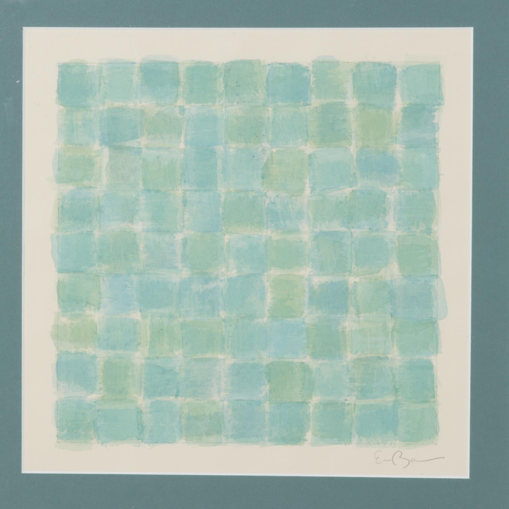 Checkered Watercolor Painting in Turquoise Hues