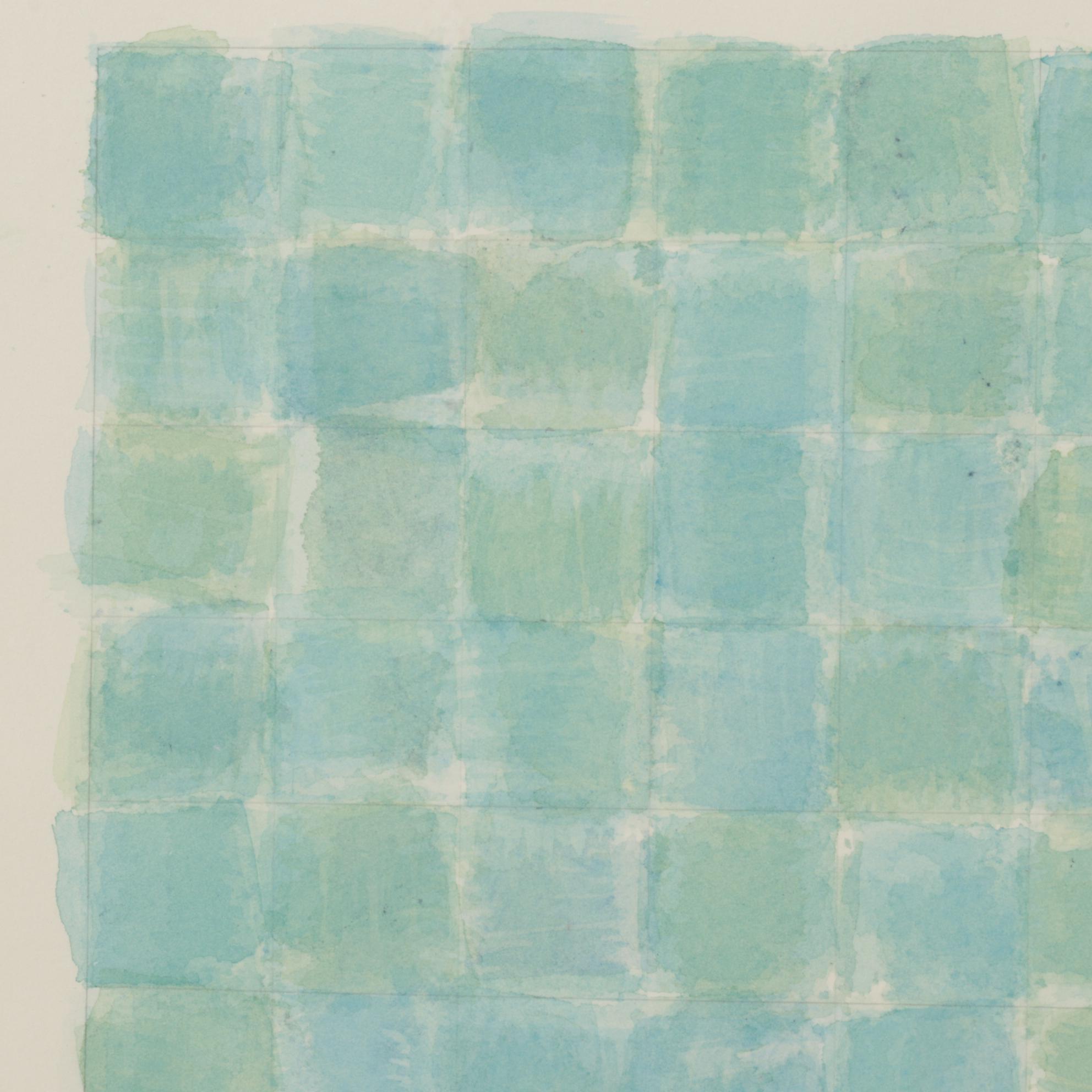Checkered Watercolor Painting in Turquoise Hues