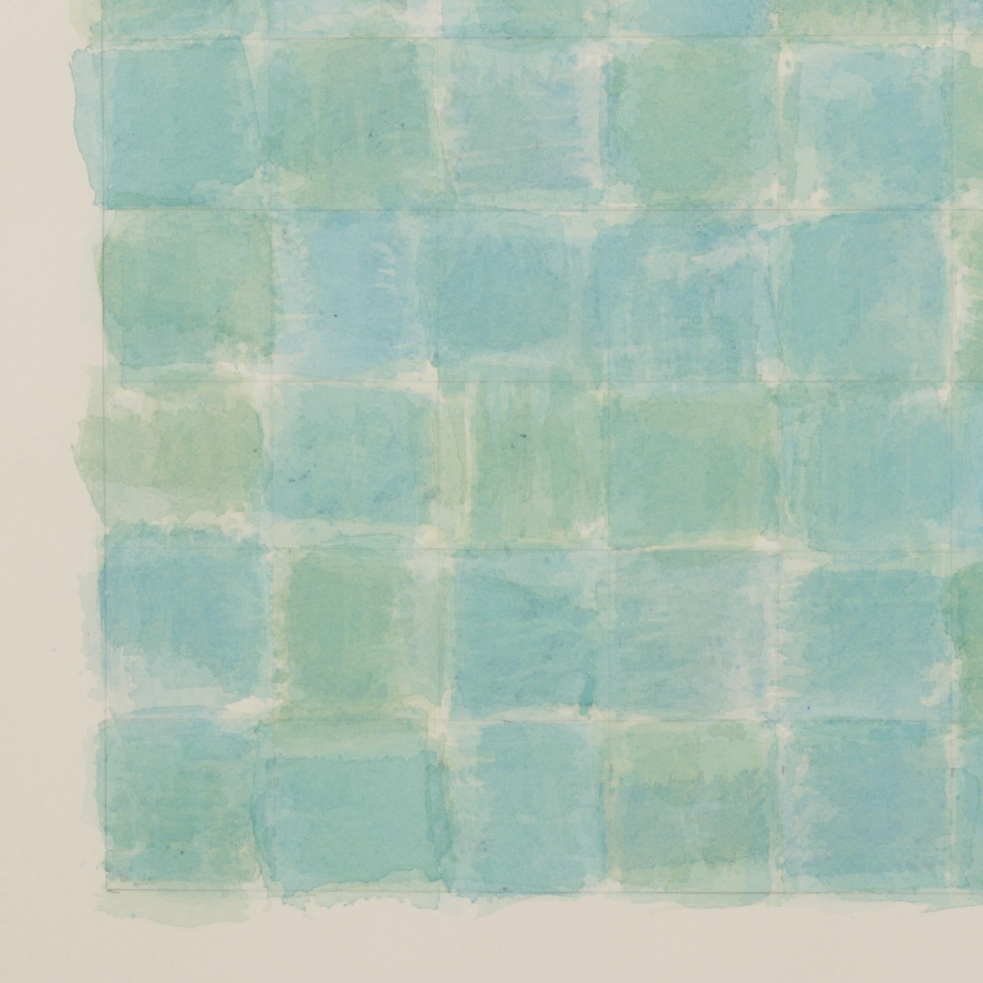 Checkered Watercolor Painting in Turquoise Hues