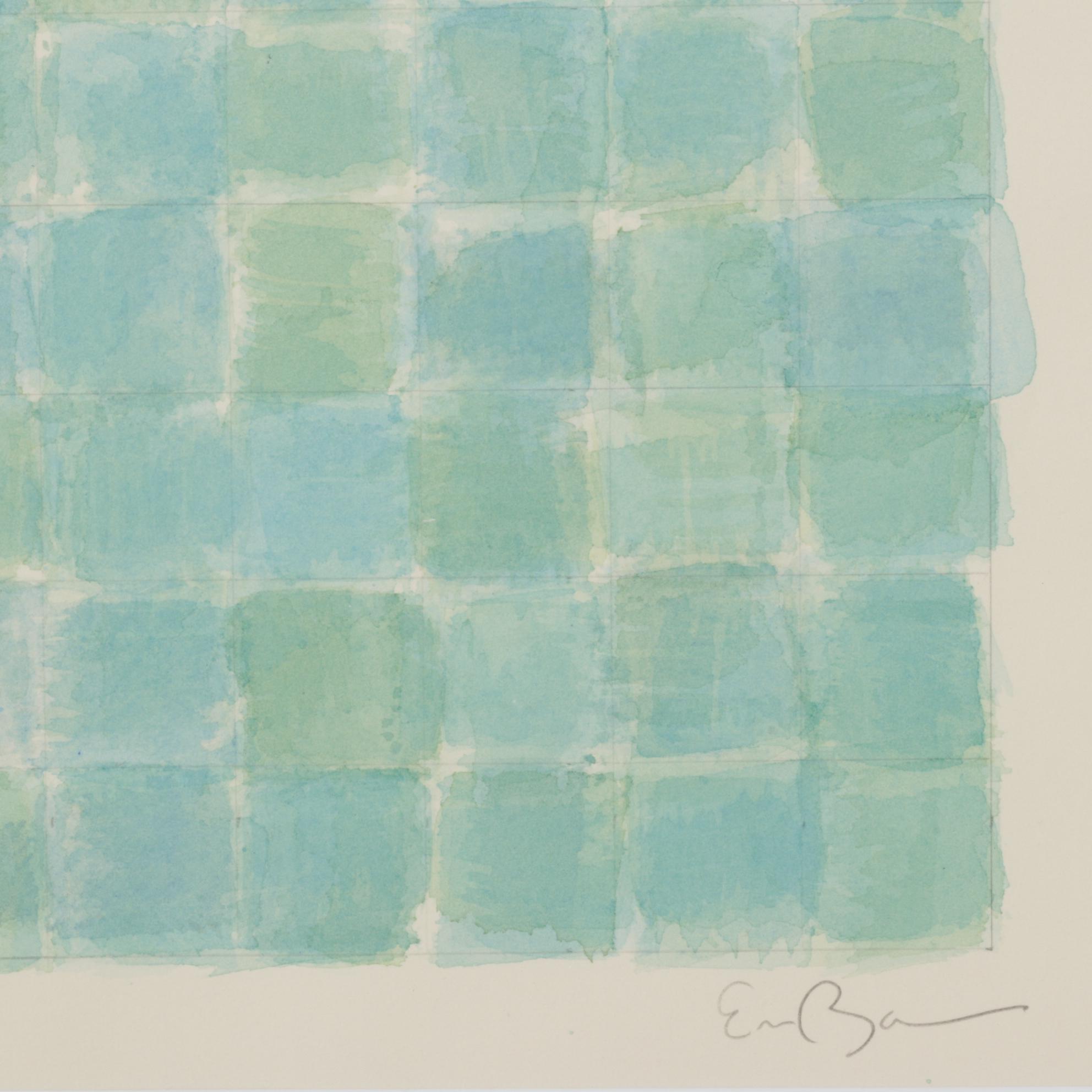Checkered Watercolor Painting in Turquoise Hues