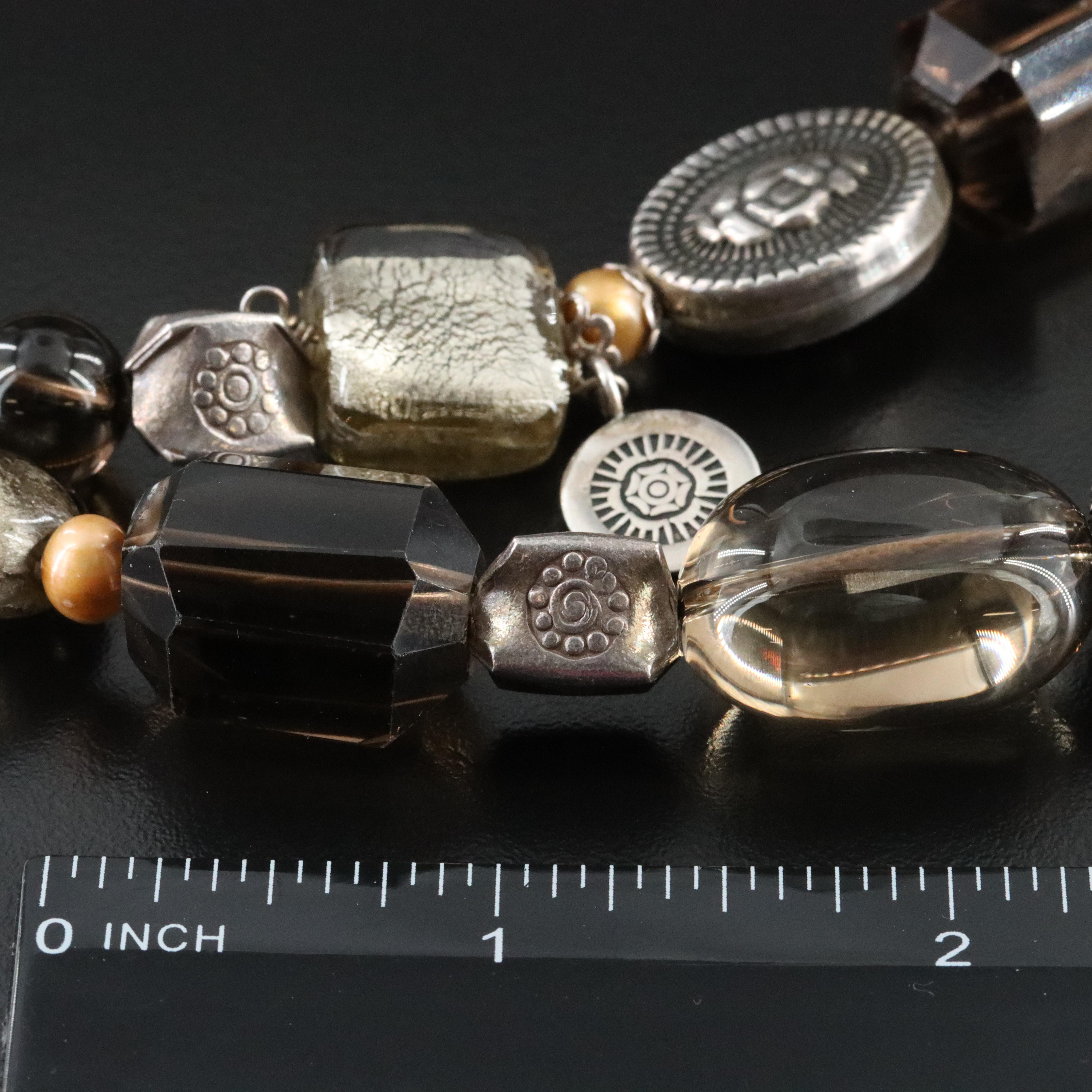 Pearl, Smoky Quartz and Hematite Necklace