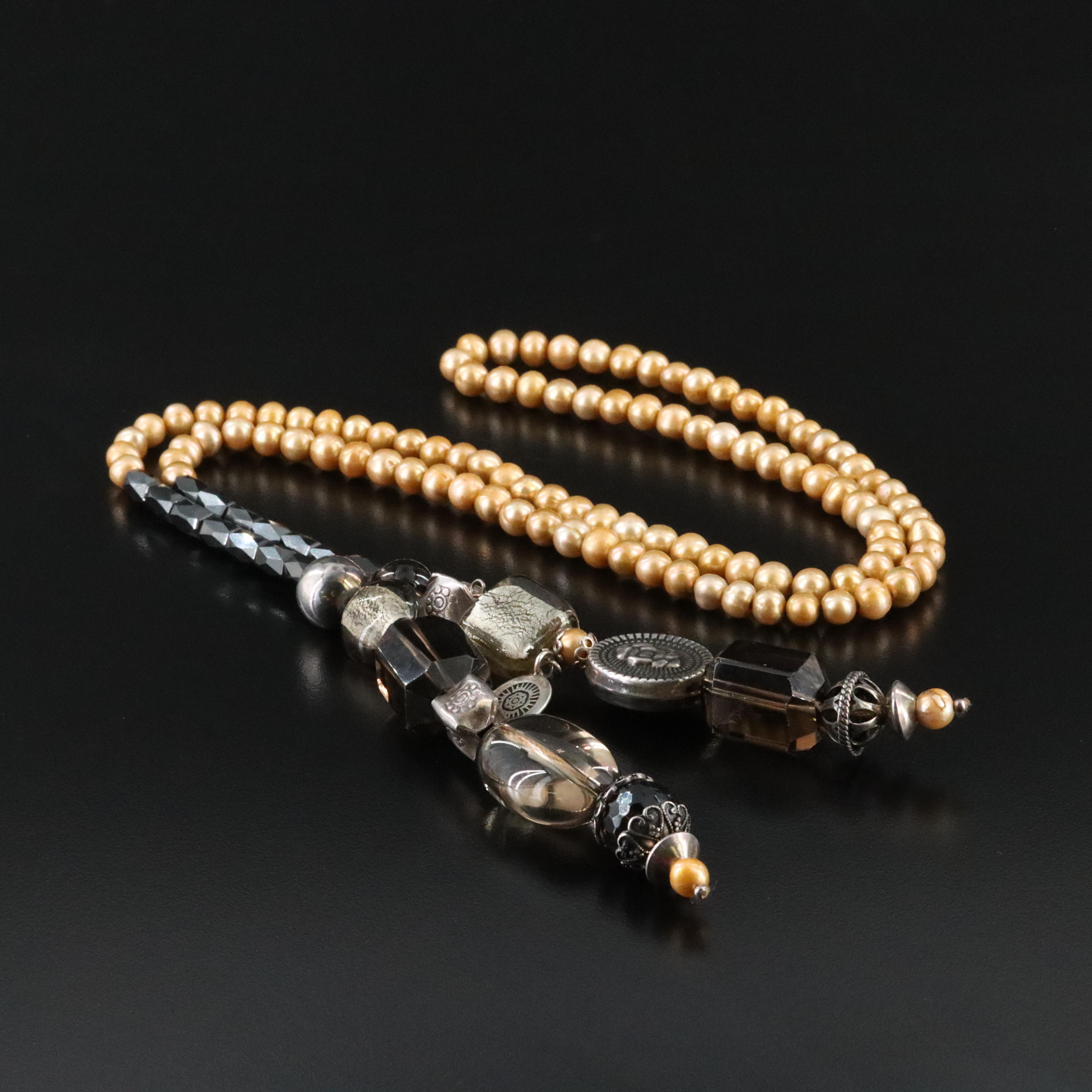 Pearl, Smoky Quartz and Hematite Necklace