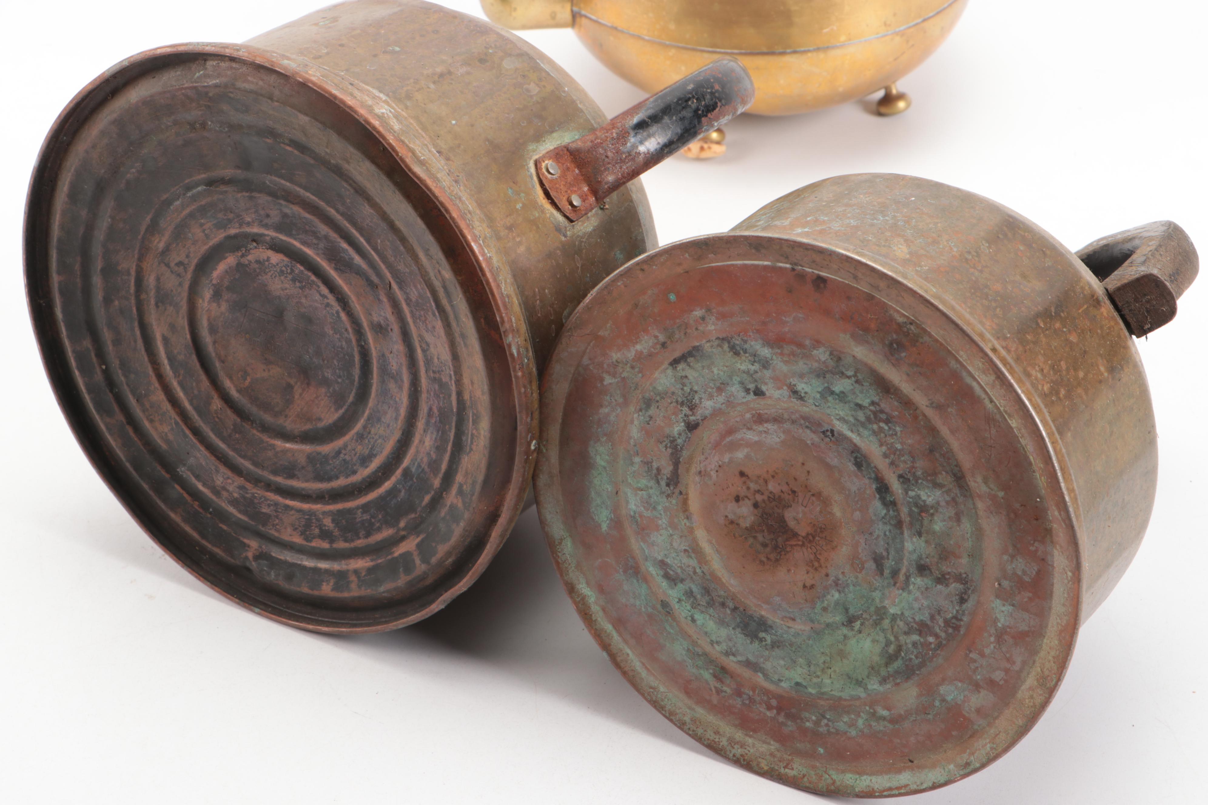 Brass Finish Tea Kettles with Brass and Enamel Vase