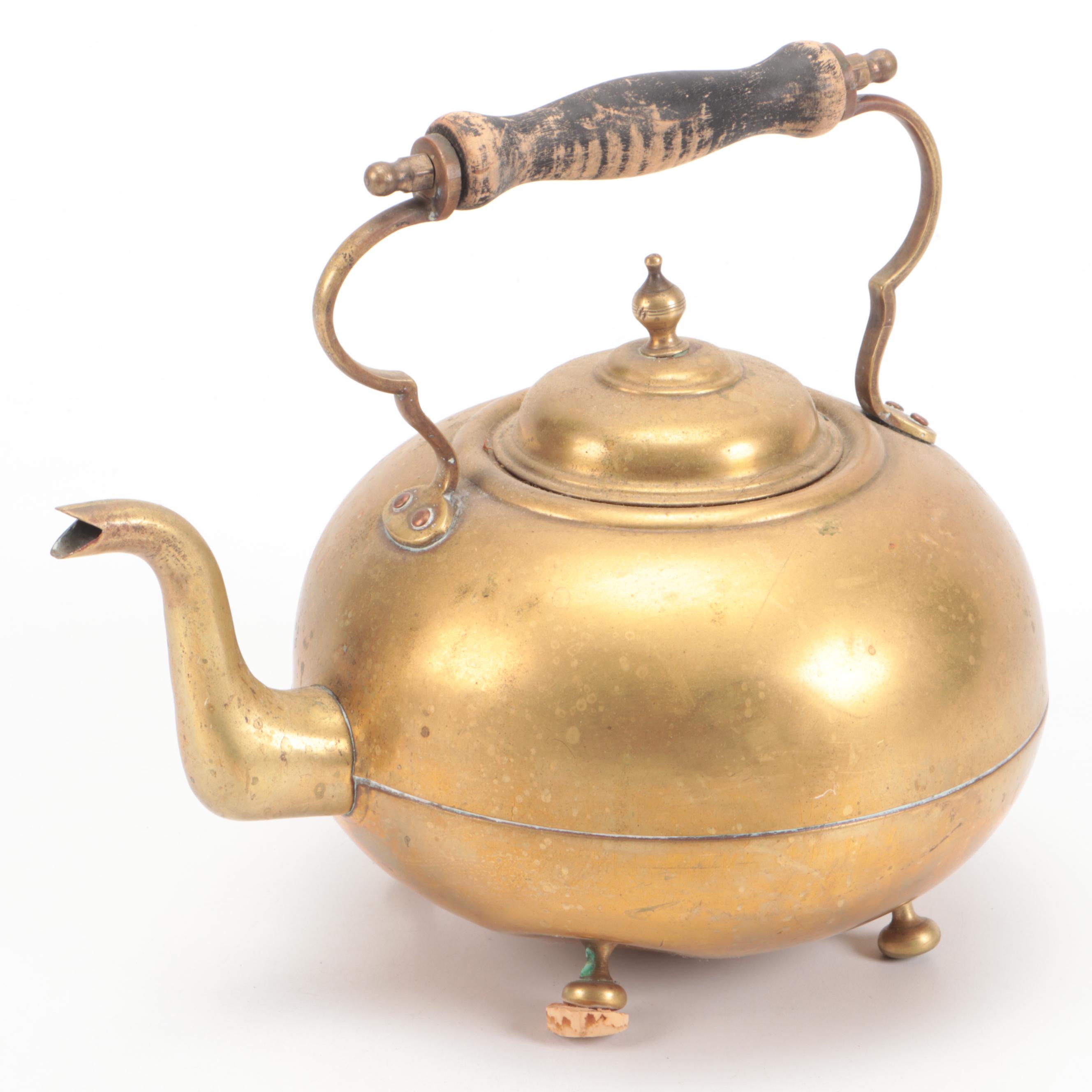 Brass Finish Tea Kettles with Brass and Enamel Vase