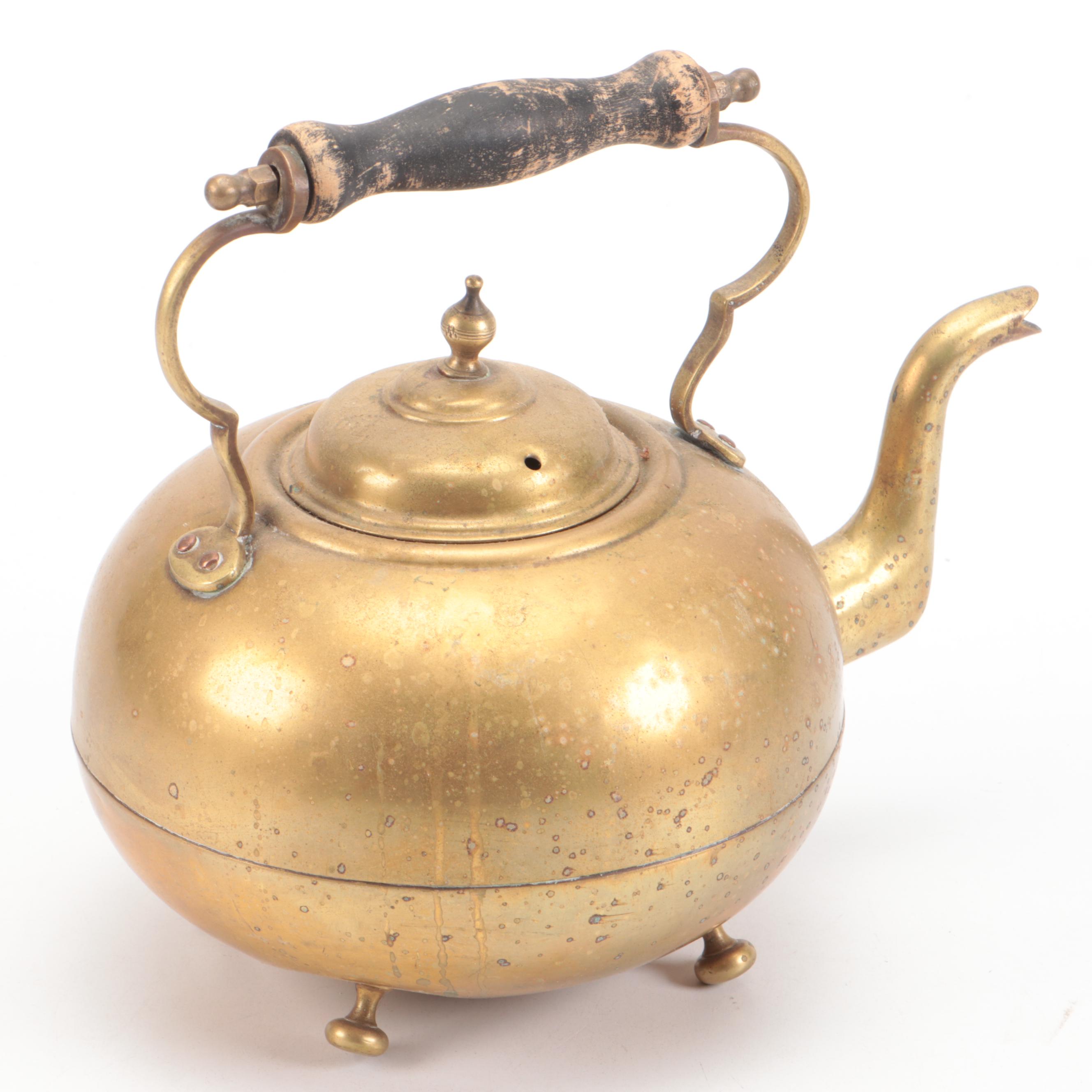 Brass Finish Tea Kettles with Brass and Enamel Vase