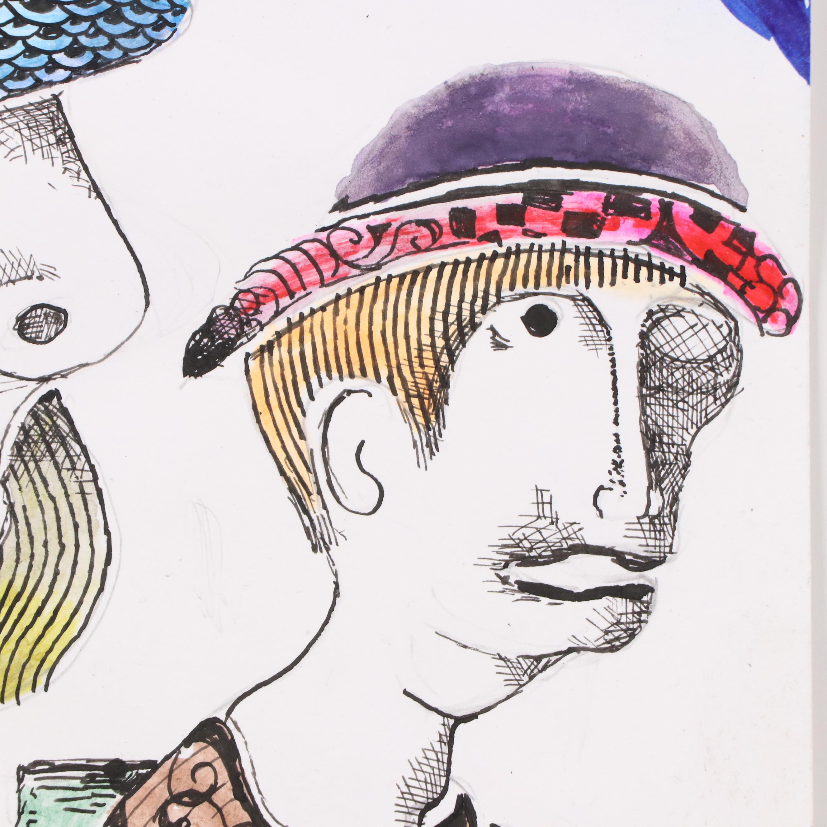 Nikolay "Kuk" Manuylov Figural Surrealist Mixed Media Drawing, 2013