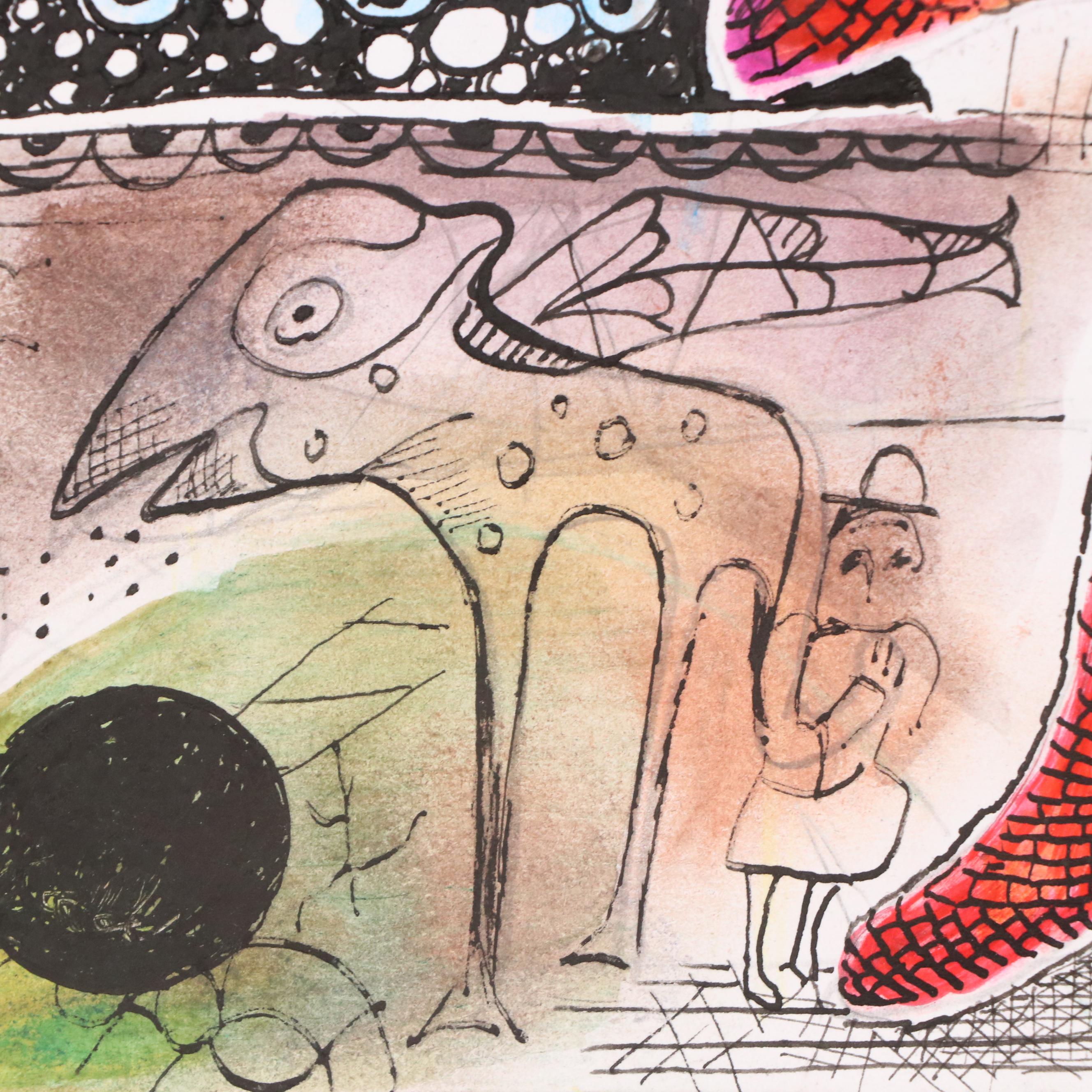 Nikolay "Kuk" Manuylov Figural Surrealist Mixed Media Drawing, 2013