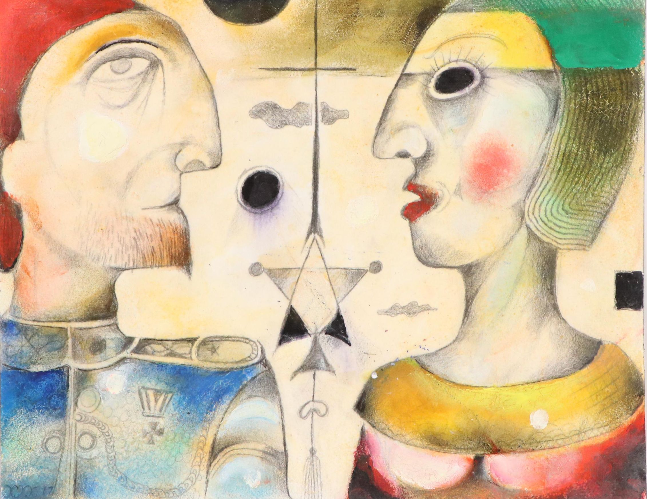 Nikolay "Kuk" Manuylov Surrealist Figural Mixed Media Painting, 21st Century