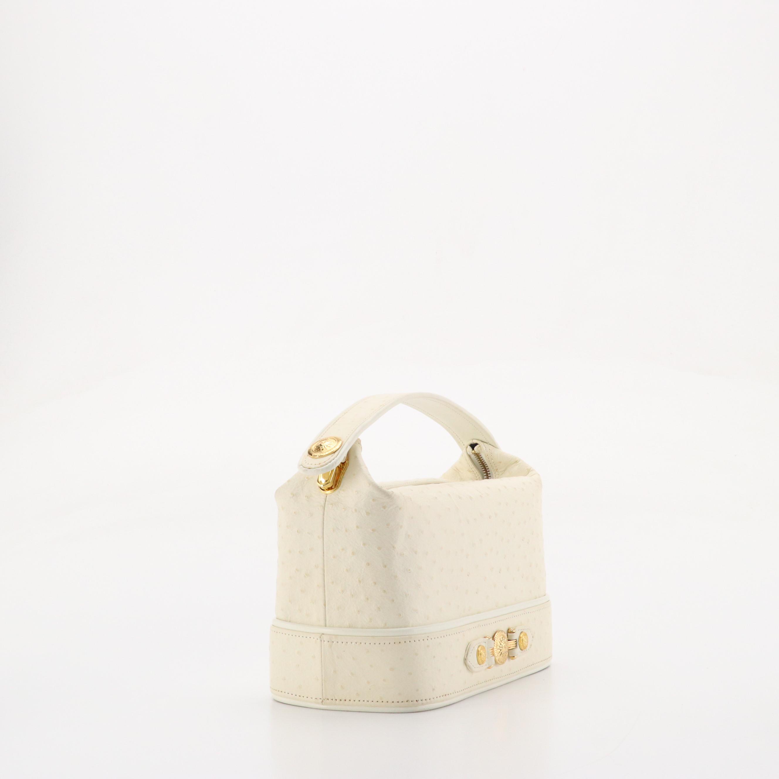 Gianni Versace Sunburst Medallion Box Bag in Ivory Ostrich Leather