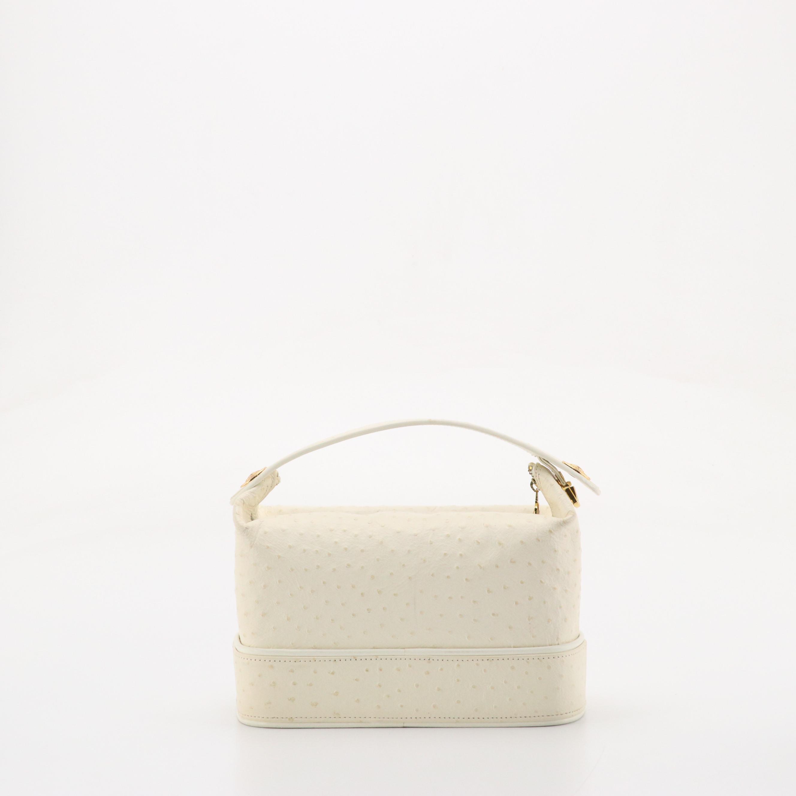 Gianni Versace Sunburst Medallion Box Bag in Ivory Ostrich Leather