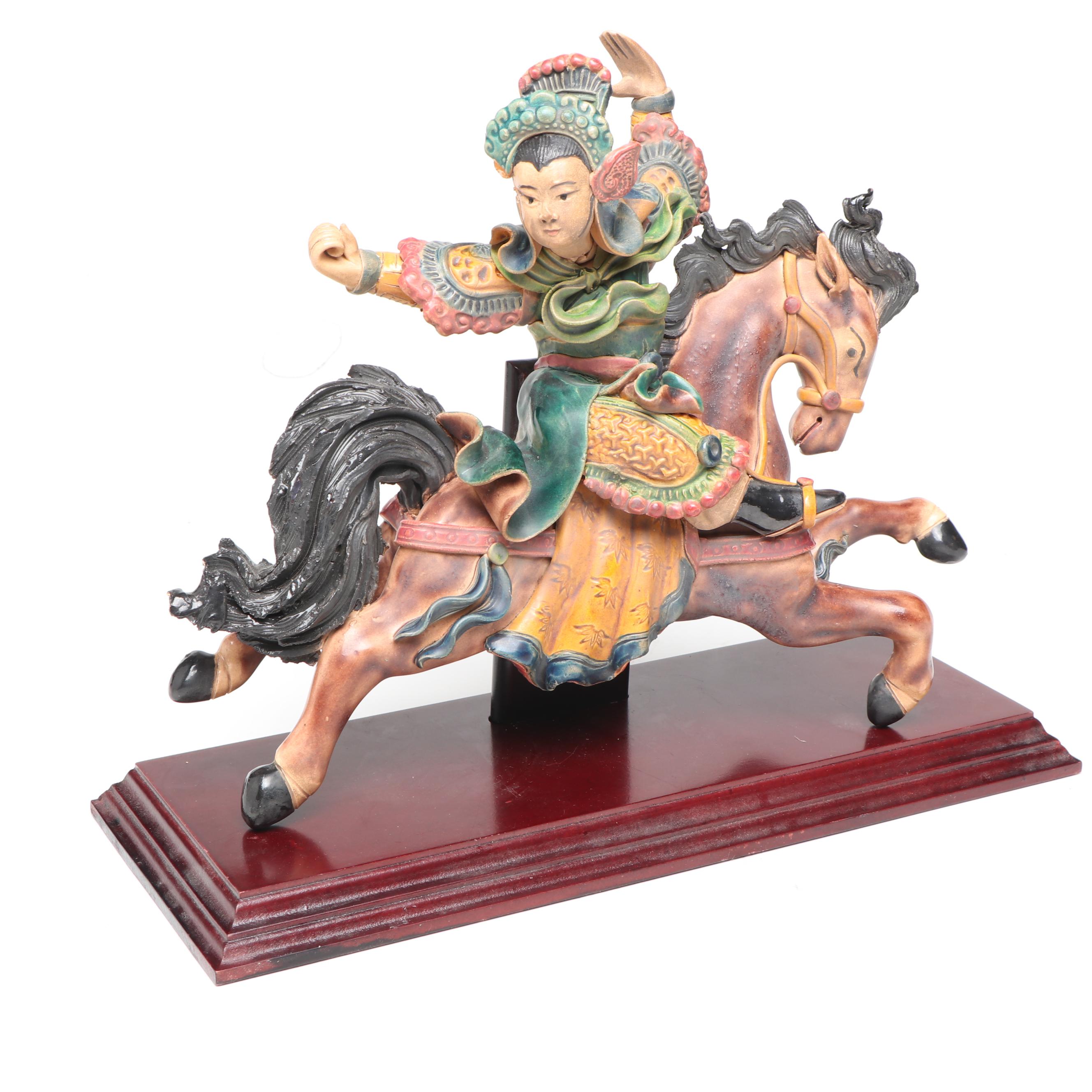 Chinese Style Warrior on Horseback Figurine
