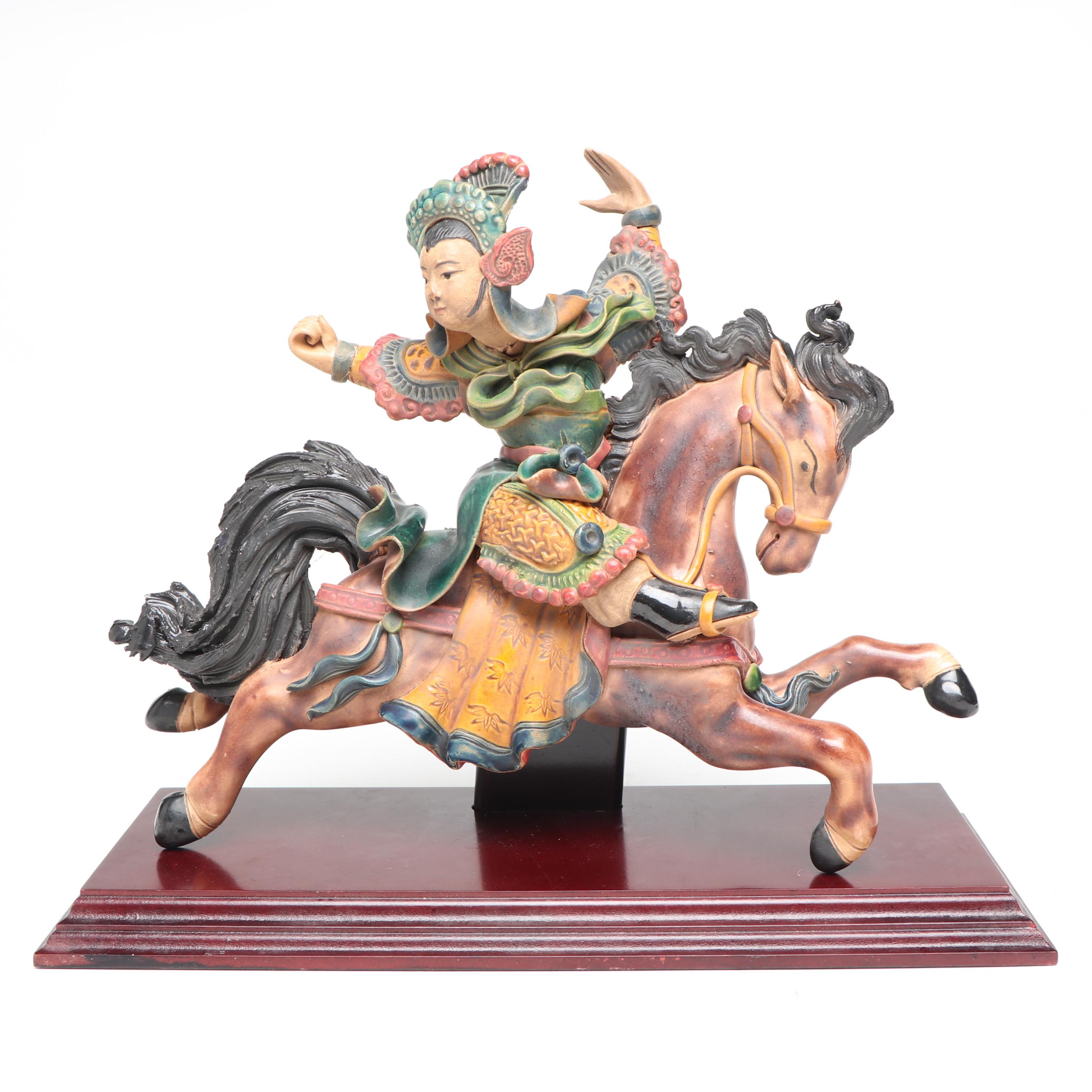 Chinese Style Warrior on Horseback Figurine