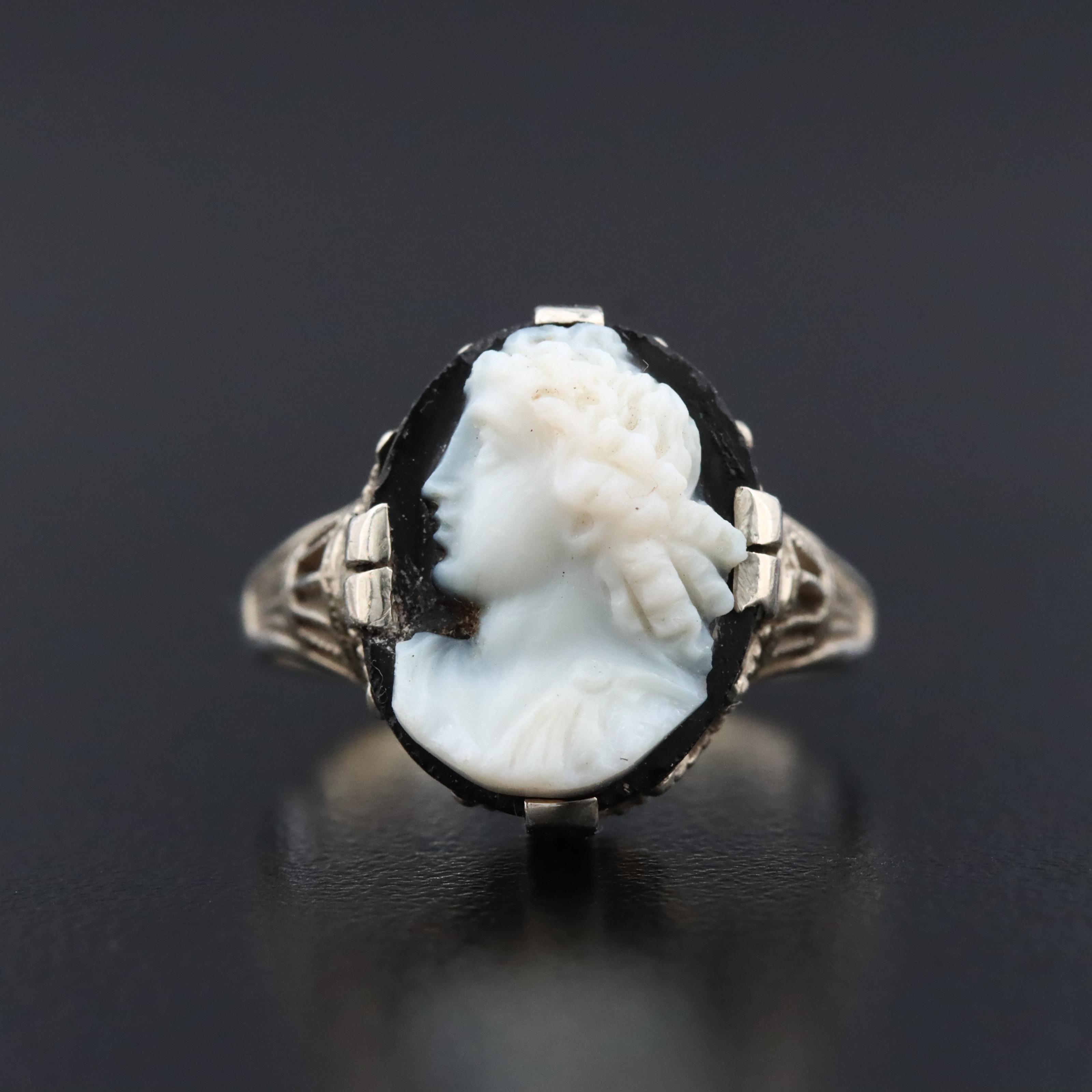 Art Deco 18K Onyx Cameo Ring